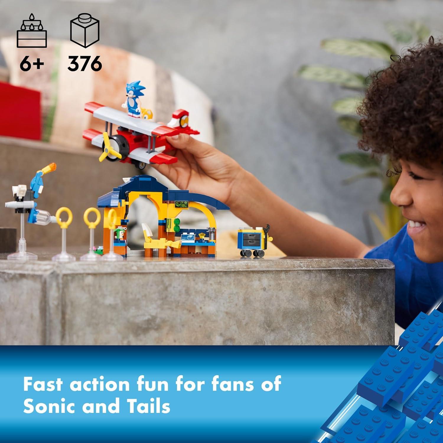 LEGO 76991  Sonic The Hedgehog Tails’ Workshop and Tornado Plane Building Toy Set, Airplane Toy with 4 Sonic Figures and Accessories for Creative Role Play, Gift for 6 Year Olds who Love Gaming