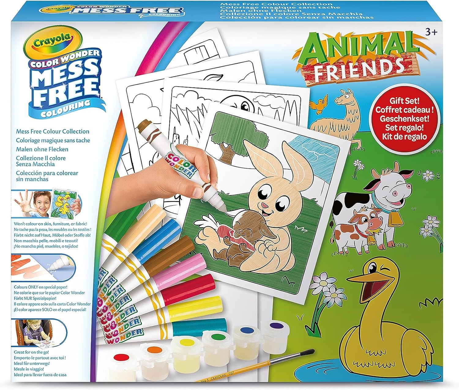 Crayola Mess Free Color Wonder Non Staining Farm Friends Gift Set: 30 Coloring Pages, 8 Felt-tip Pens, 6 Tempera Colors, 1 Brush