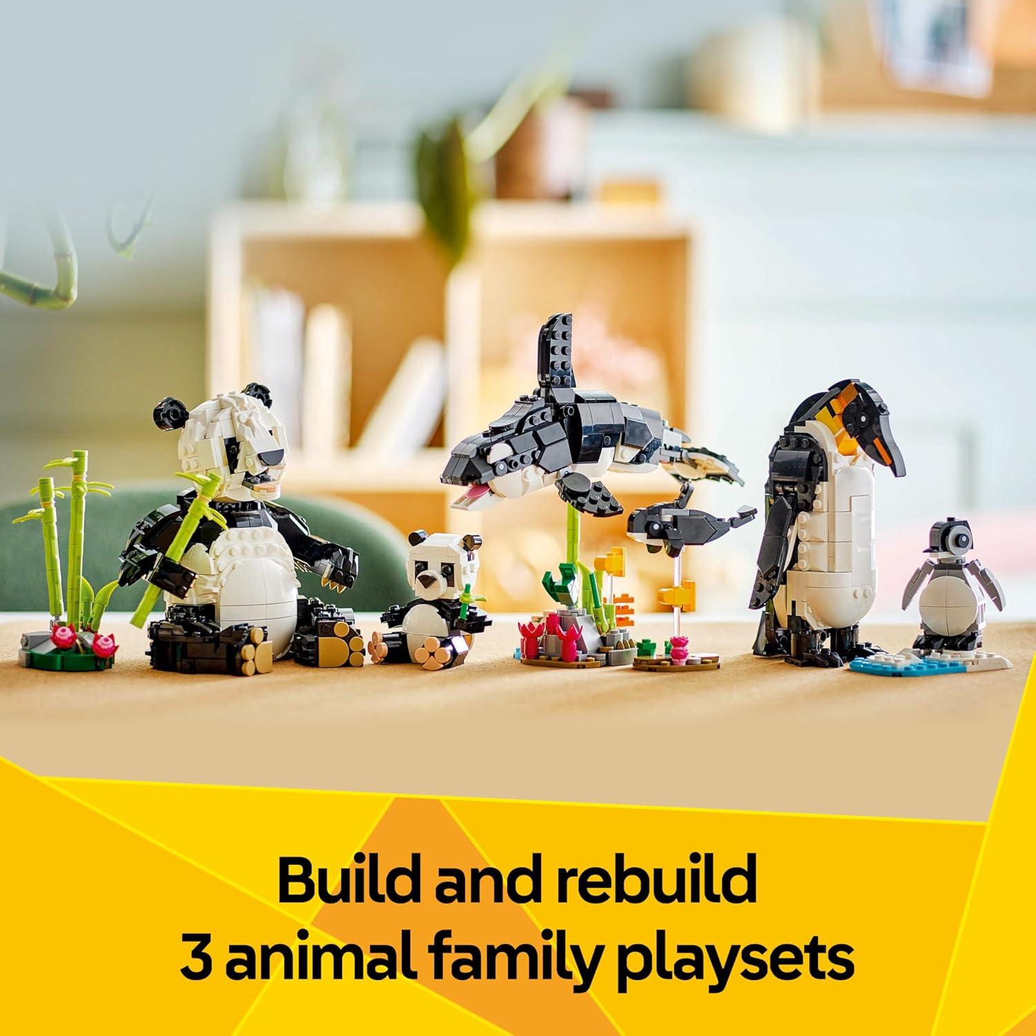 LEGO  31165 Creator 3 in 1 Wild Animals Panda Family - Building Toy with 3 Building Options, Panda, Penguin, or Orca - Animal Figures for Kids, Girls and Boys, Ages 8+ - Gift Idea for Birthdays