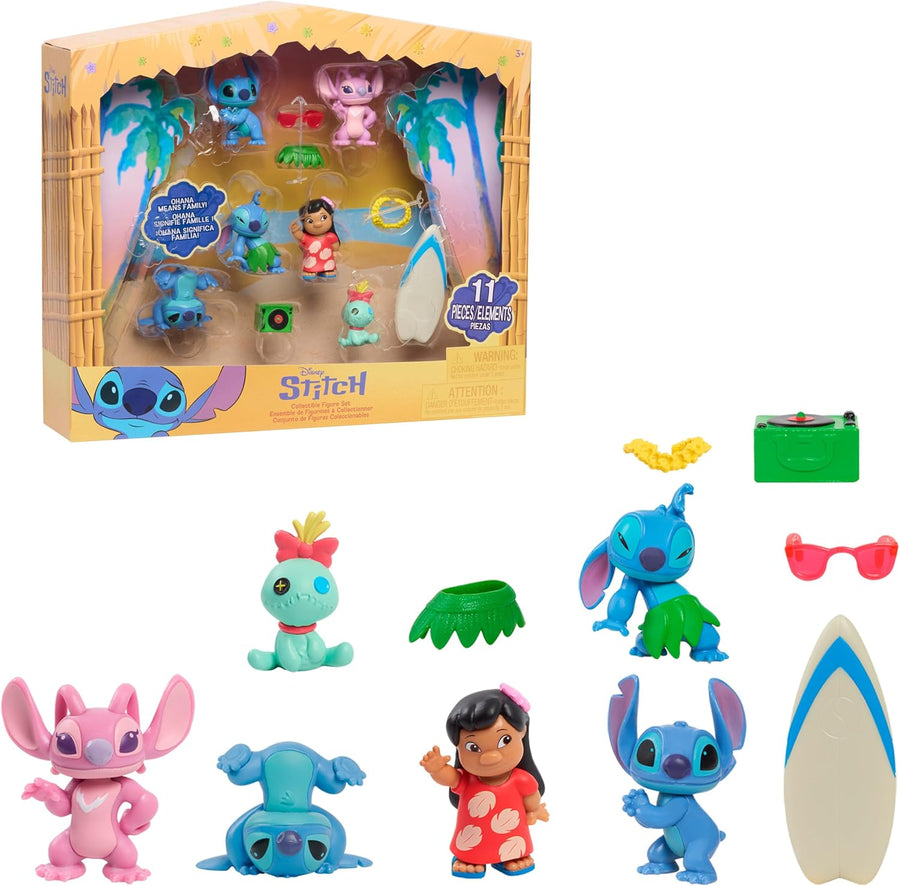 Just Play Disney Stitch Collectible Figure Set with Accessories, 11-Pieces, 2-inch Figurines, Includes Stitch, Lilo, Angel, & Scrump