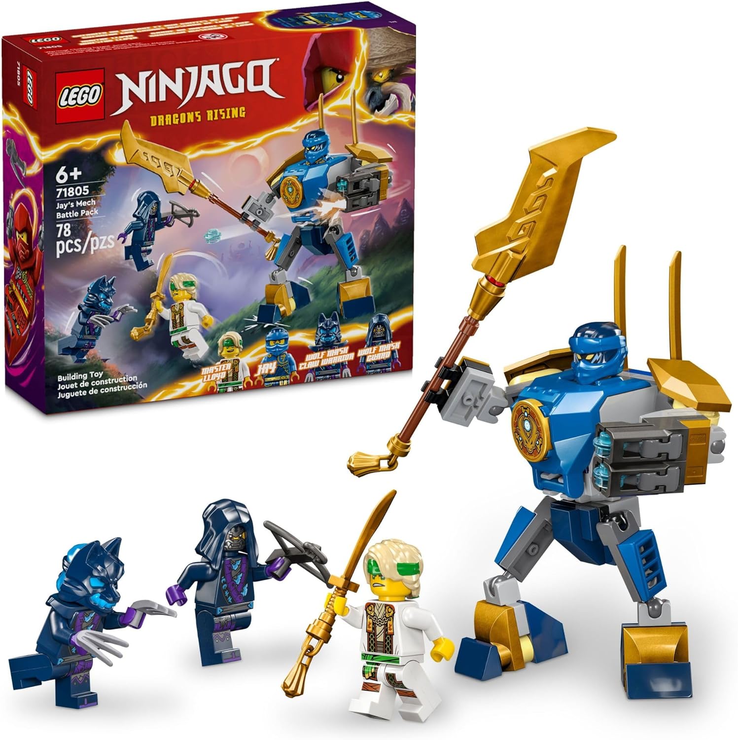 LEGO 71805 NINJAGO Jay’s Mech Battle Pack Adventure Toy Set for Kids, with Jay Minifigure and Mech Figure, Creative Ninja Gift.