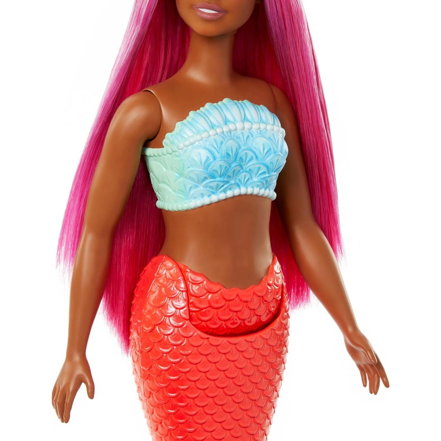 Barbie Mermaid Doll with Magenta Fantasy Hair & Headband Accessory, Curvy Body Type with Shell-Inspired Bodice & Tropical Red Tail