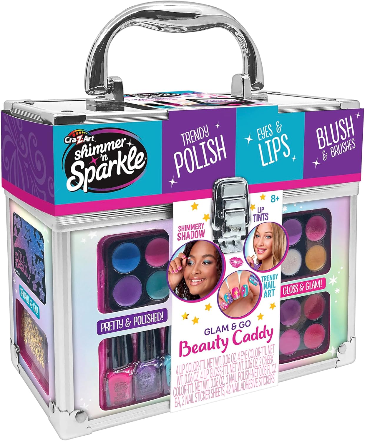 Shimmer 'N Sparkle Glam to Go Beauty Caddy, Makeup Set with Nail Polish and Glitter, Ages 6 and Up