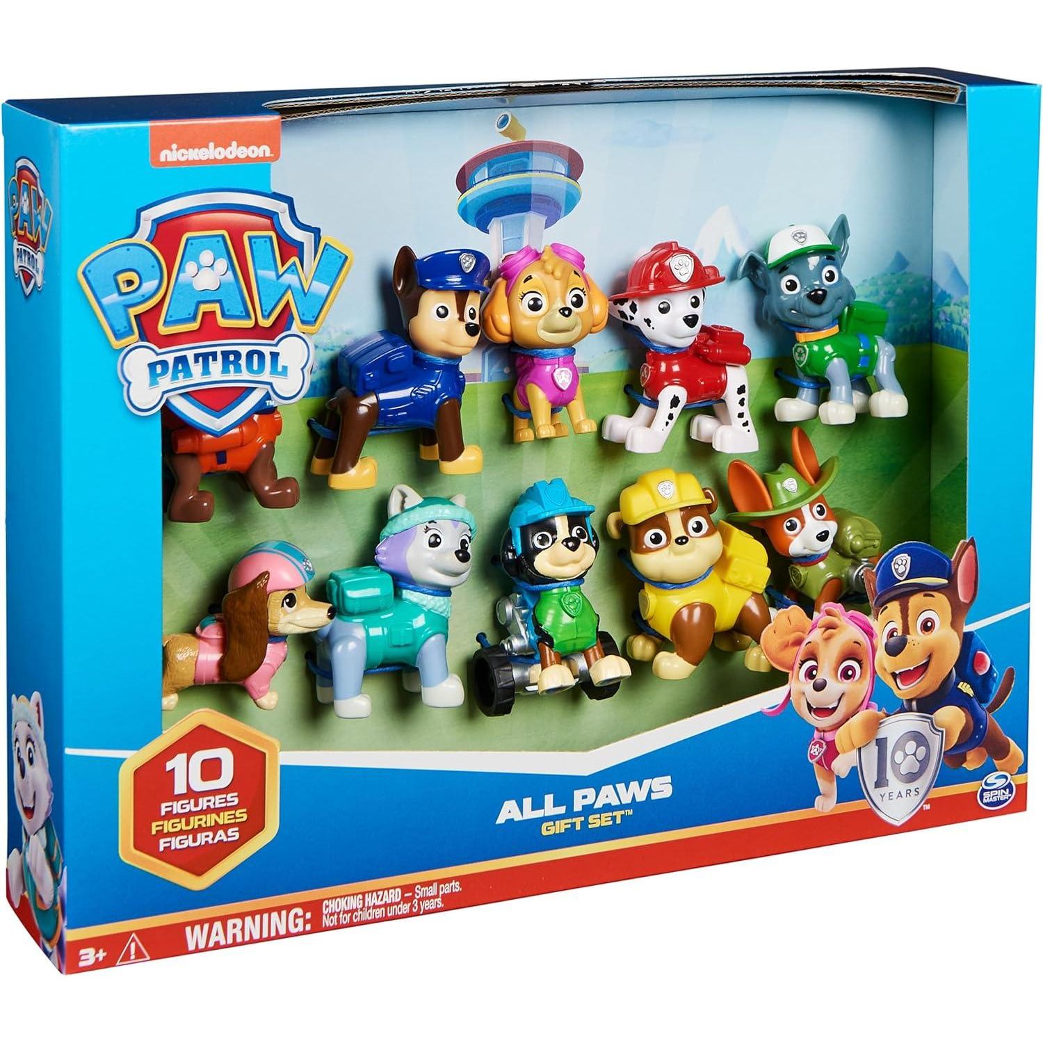 Paw Patrol, 10th Anniversary, All Paws On Deck Toy Figures Gift Pack with 10 Collectible Action Figures, Kids Toys for Ages 3 and Up