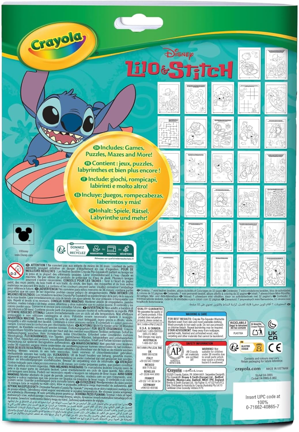 Crayola Lilo & Stitch Activity & Coloring Album, 32 Colouring Pages and 7 Mini Washable Felt Tip Pens