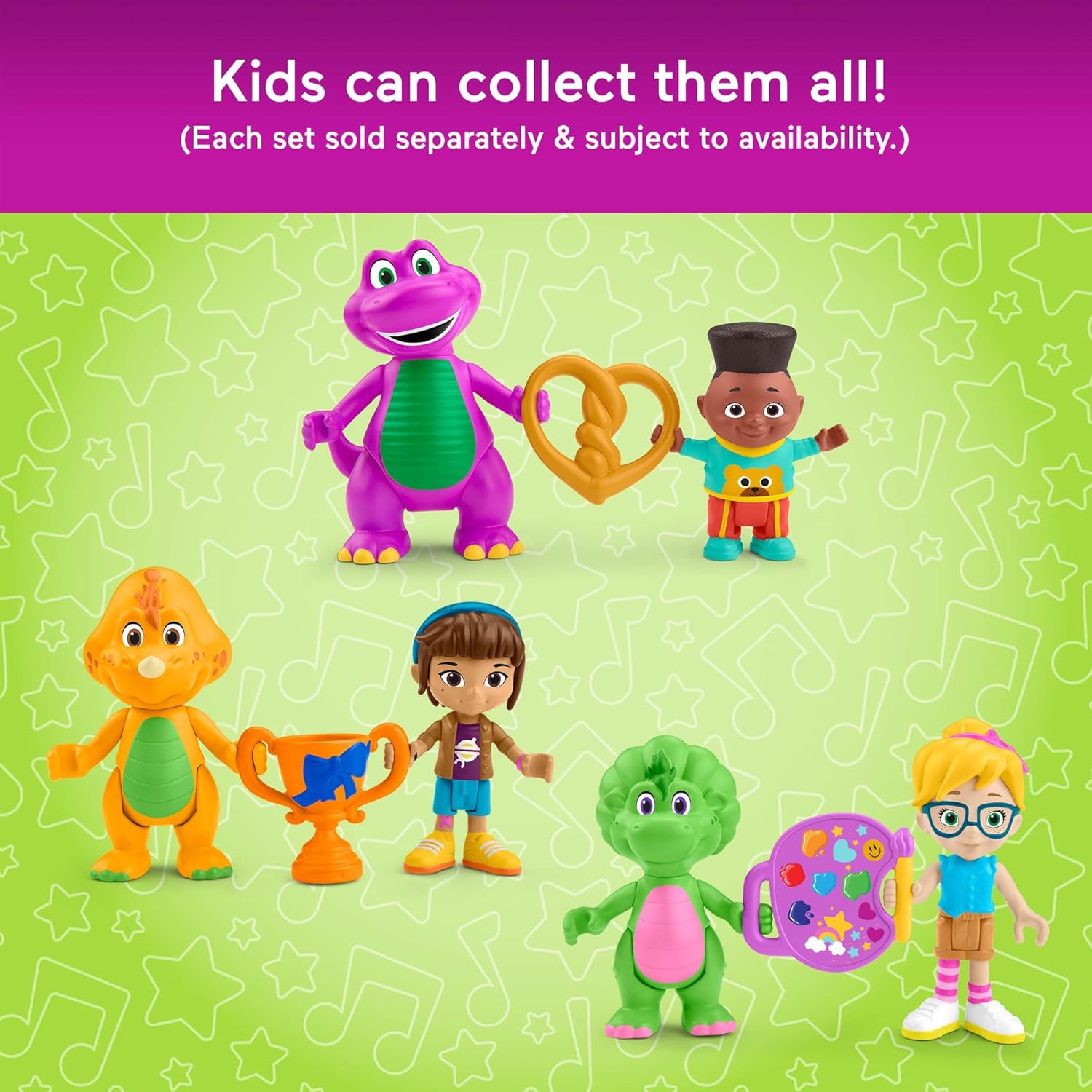 Fisher-Price Barney’s World Preschool Toy Barney’s Friend David & Barney 3-Piece Figure Set for Pretend Play Kids Ages 3+ Years
