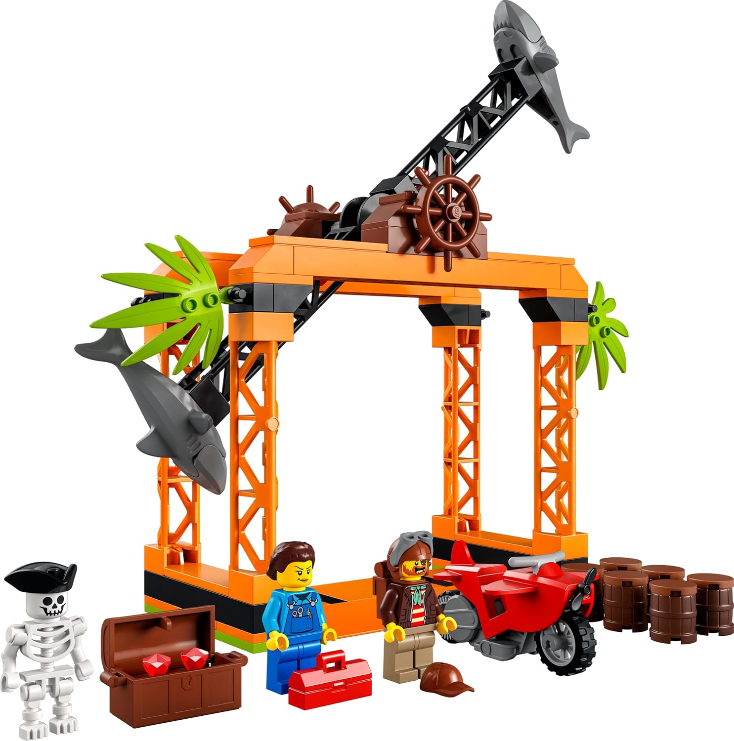 Lego City 60342 Stuntz The Shark Attack Stunt Challenge Adventure Series Toy with Flywheel Powered Stunt Bike & Racer Minifigure, Toys for Kids Years Old and Up