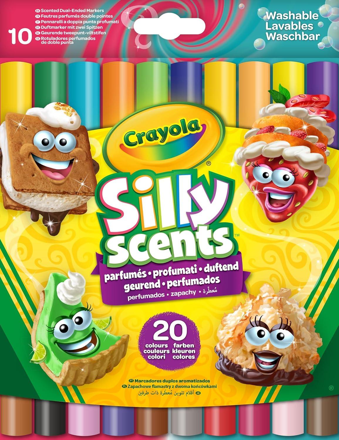 أقلام تلوين Crayola Silly Scents ذات الرأسين القابلة للغسل ذات الرائحة العطرية، عبوة من 10 إلى 20 لونًا
