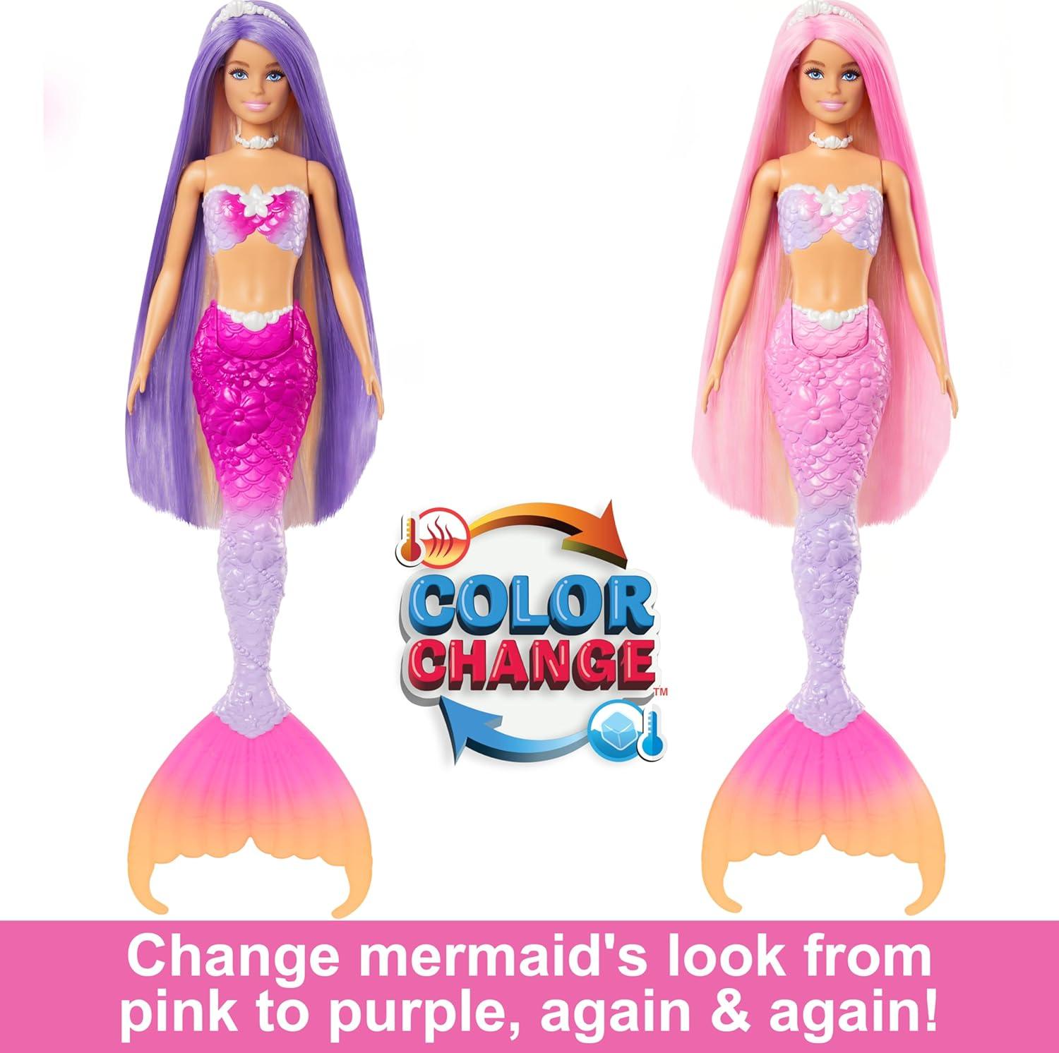 Mattel Barbie “Malibu” Mermaid Doll With Color Change Feature, Pet Dolphin And Accessories