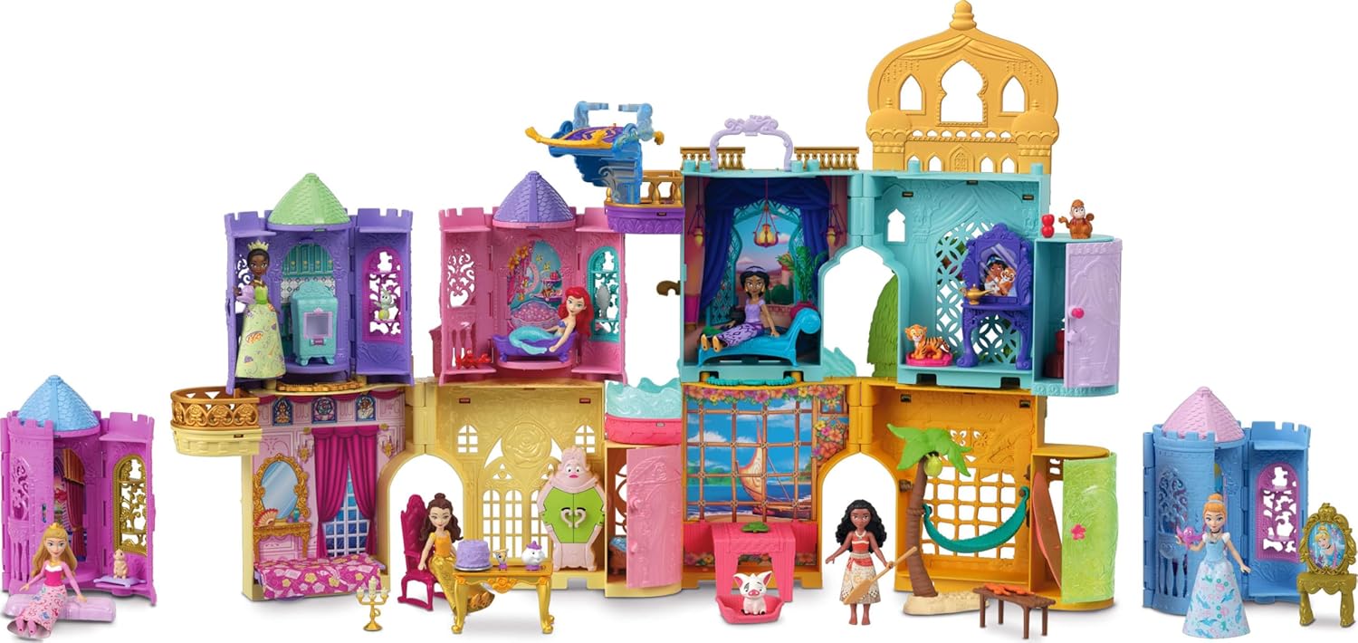 Mattel Disney Princess Tower Surprise Small Dolls & Accessories, Stacking Playsets with 4 Surprises & Friend from Disney Movies (Styles May Vary)