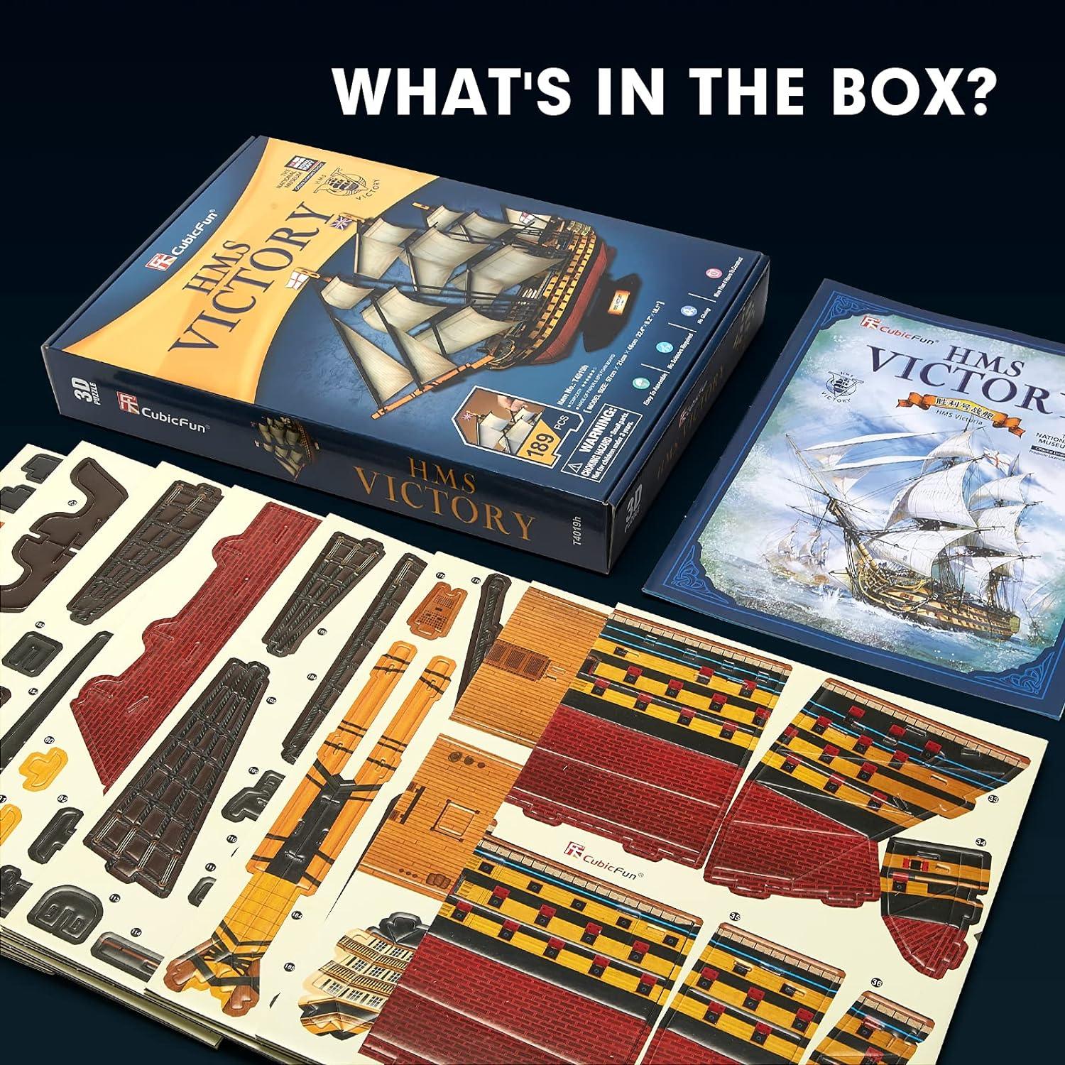 CubicFun 3D Puzzles Large HMS Victory Vessel Ship Sailboat Model Kits 189 pcs