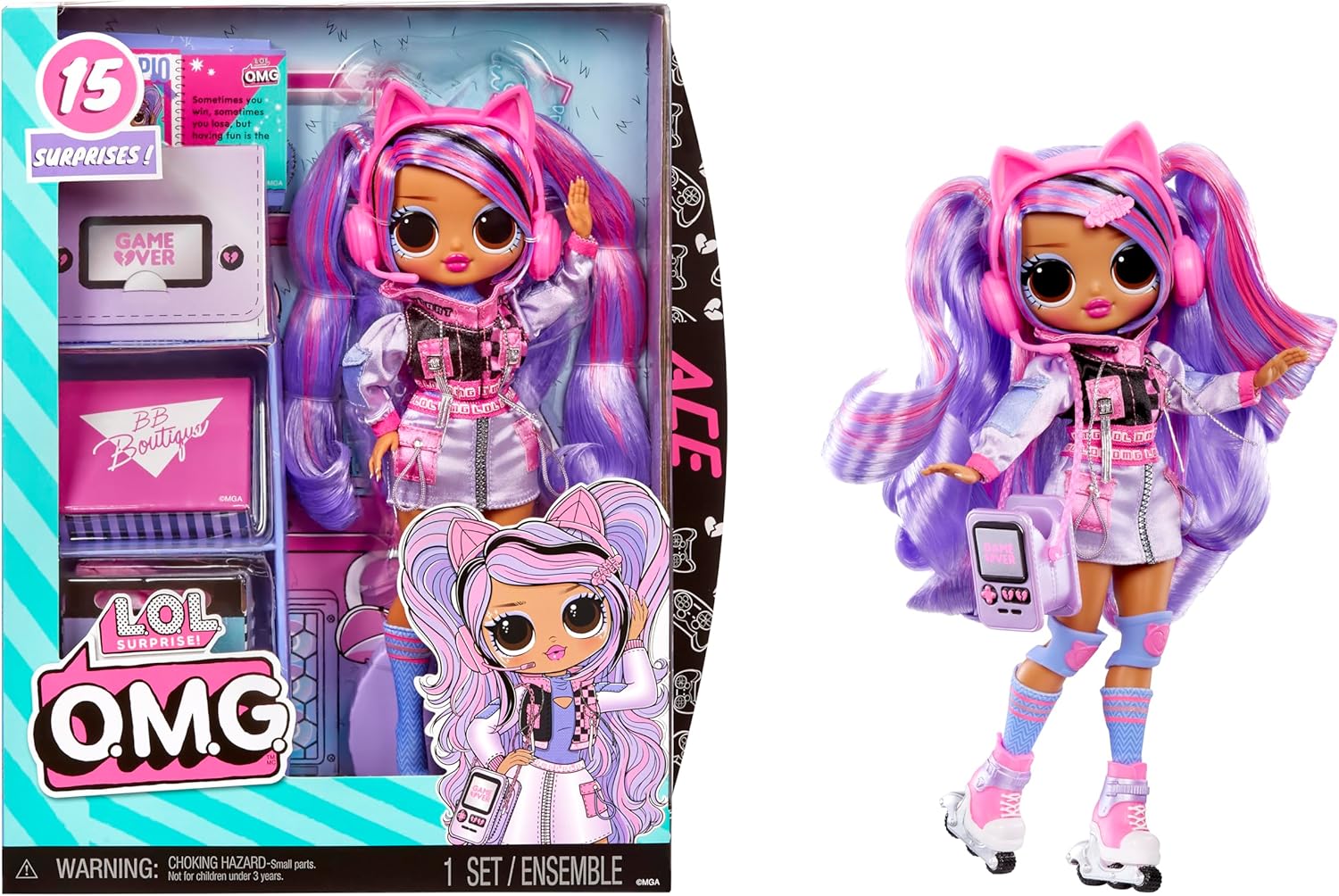 LOL Surprise OMG Ace Fashion Doll with 15 Surprises Including Gaming Themed Fashions and Accessories