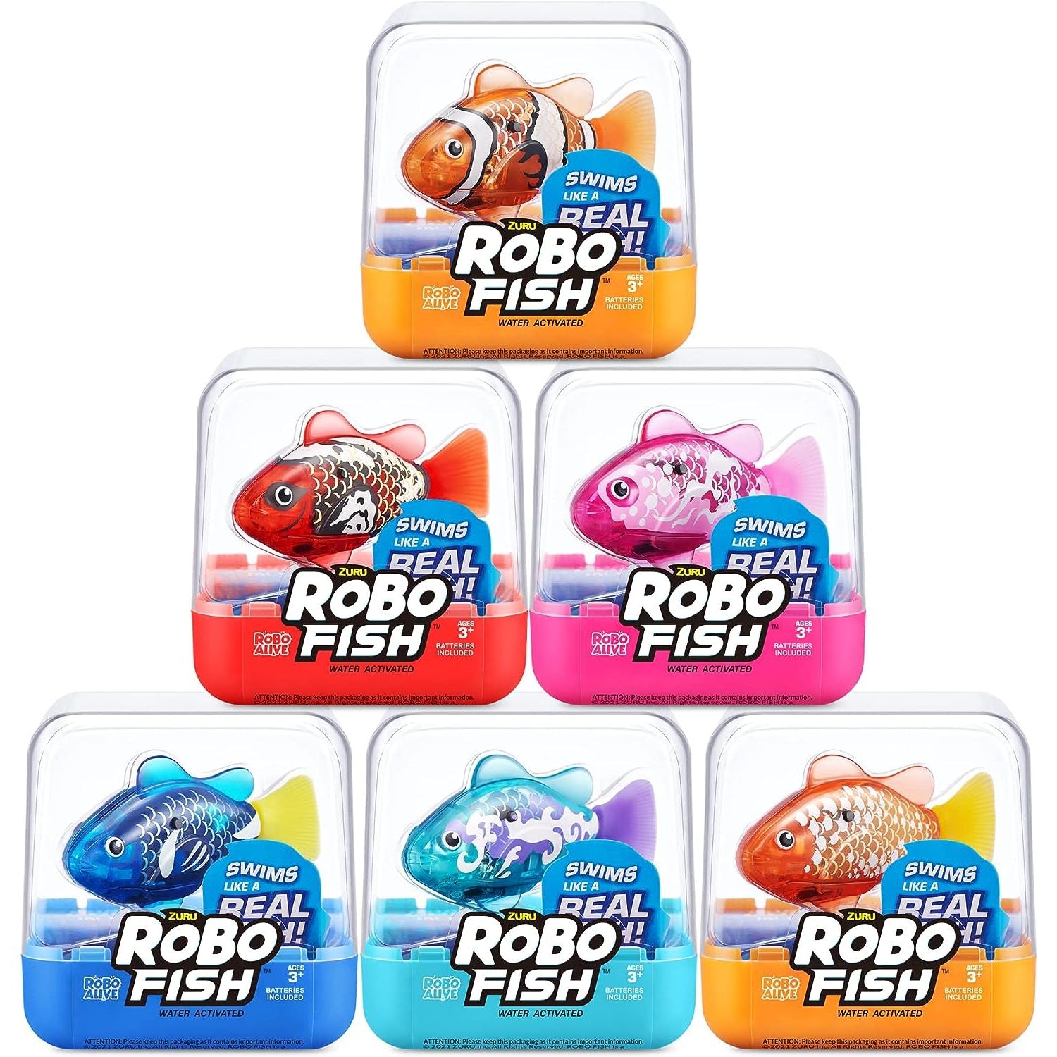 Robo Alive Robo Fish Robotic Swimming Fish برتقالية من ZURU يتم تنشيطها بالماء، يتغير لونها، وتأتي مع بطاريات - السلسلة 3