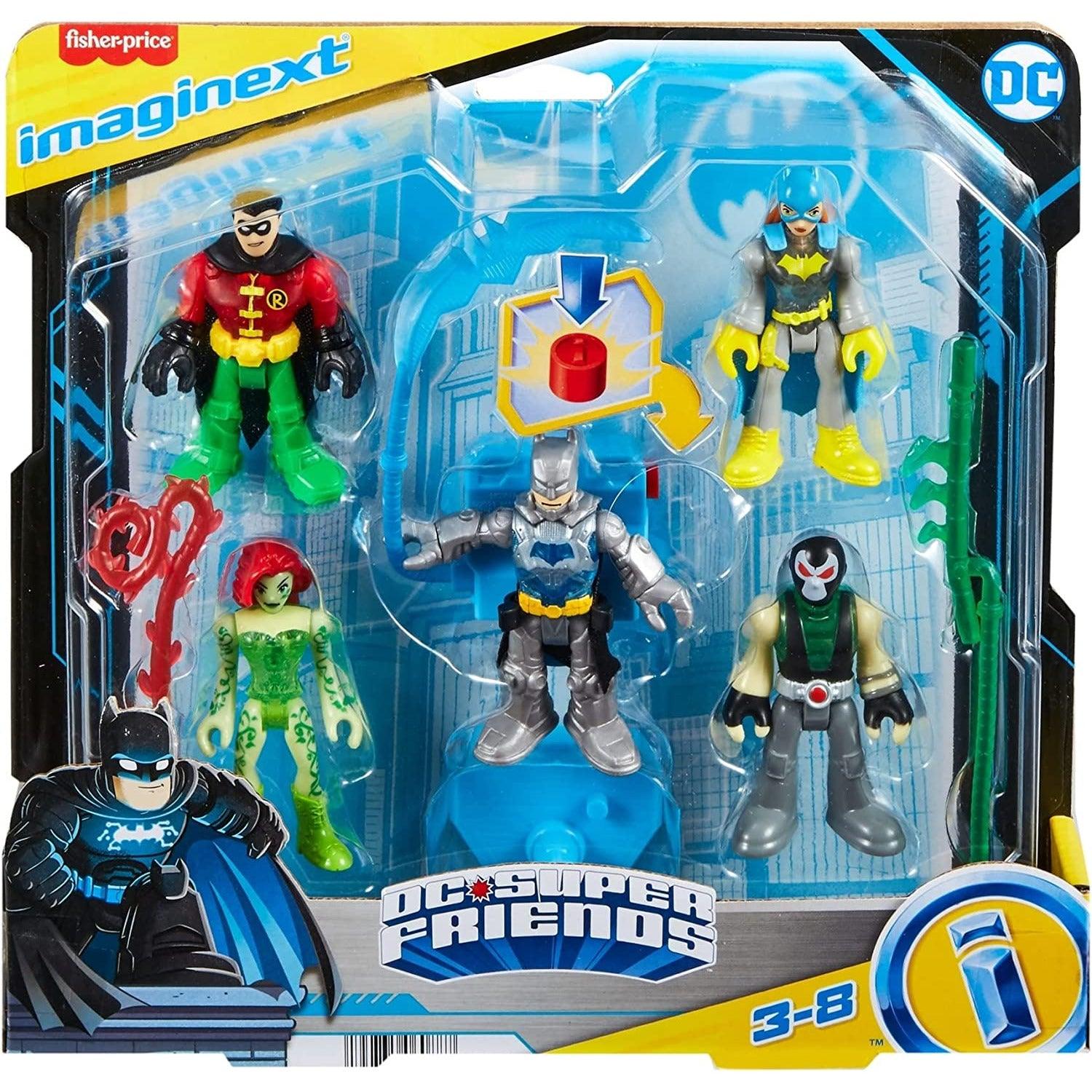 Imaginext DC Super Friends Batman Toys, Batman Battle Multipack, 9-Piece Figure Set with Light-Up for Pretend Play