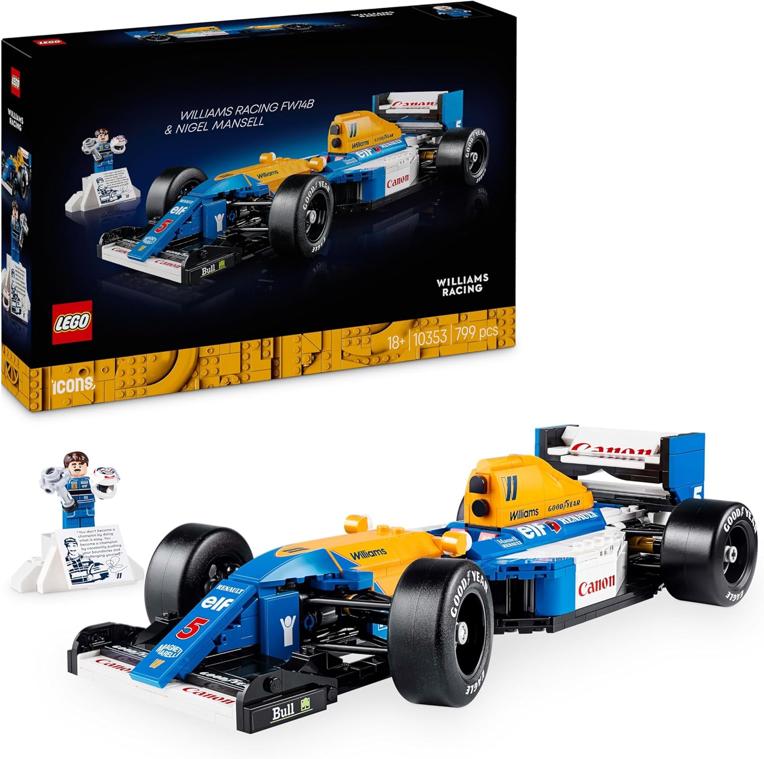 LEGO Icons 10353 Williams Racing FW14B & Nigel Mansell - F1 Car Model Set for Adults