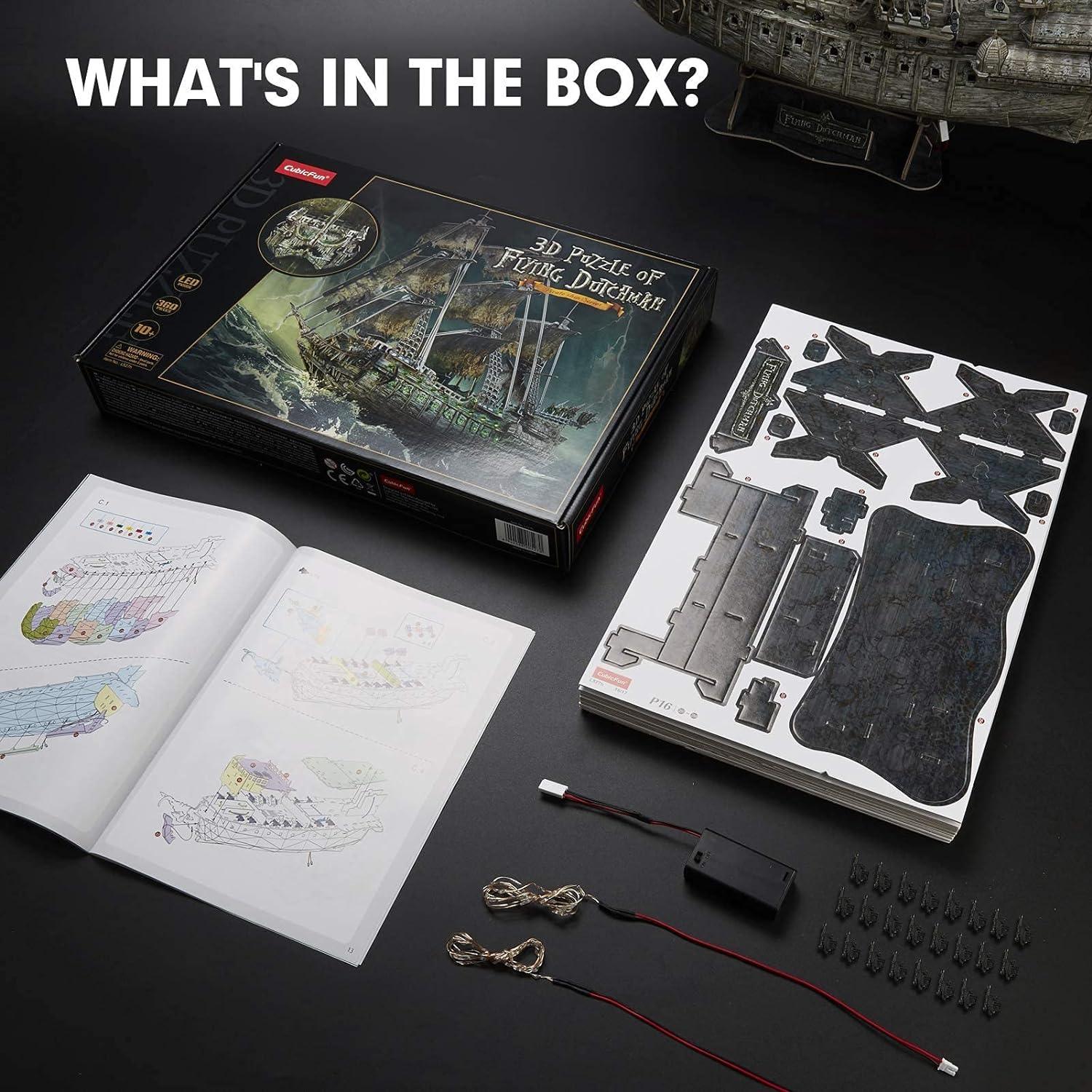 3D Green LED Flying Dutchman Pirate Ship Puzzle - 360 Pieces Haunted Ghost Ship Model Kit and Desk Decor