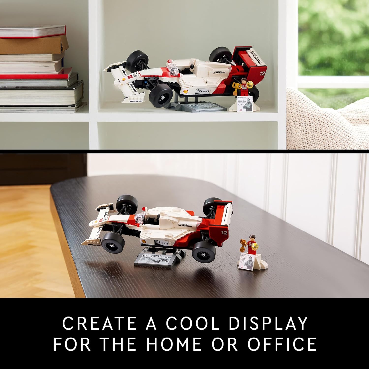 LEGO 10330 Icons McLaren MP4/4 & Ayrton Senna Minifigure, Holiday or Birthday Gift Idea for Home Office Decor, F1 Building Set for Adults and Fans of Cool Model Race Cars.