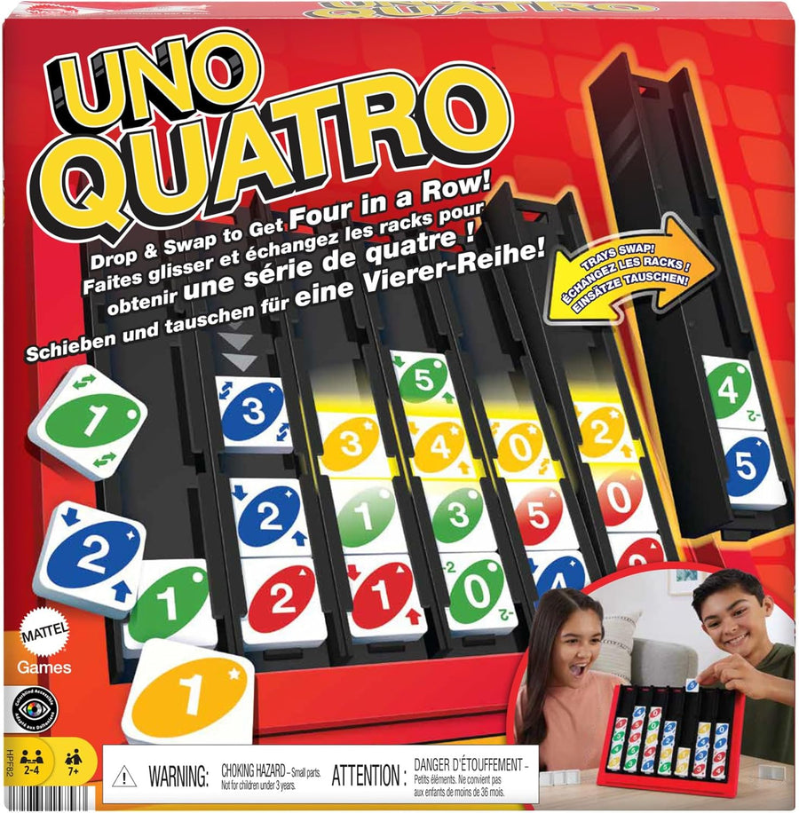 Mattel Games UNO Quatro Game with Colored Tiles & Plastic Grid