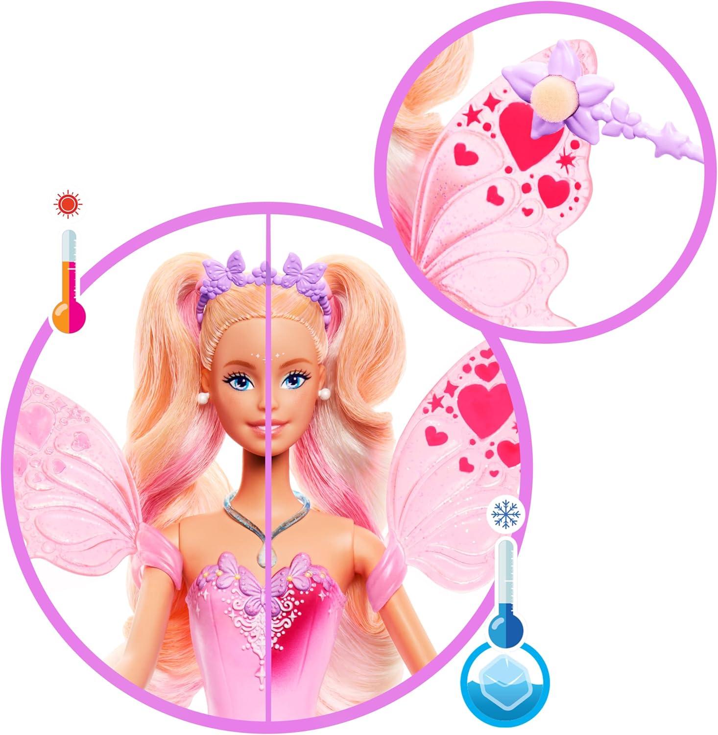 Mattel Barbie Fairy Doll with Toy Wand & Fashion Accessories, Fantasy Theme with Color-Change Fun on Wings & Outfit
