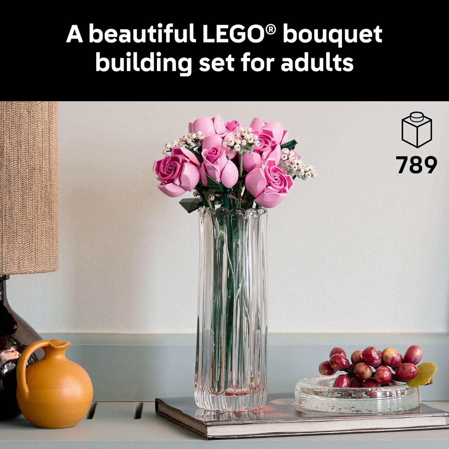 LEGO Botanicals Bouquet of Pink Roses Artificial Flowers - Building Blocks for Adults, Ages 18+ - Gifts for Birthdays for Her - Flowers for Home Office, Shelf or Room Decor - 10374