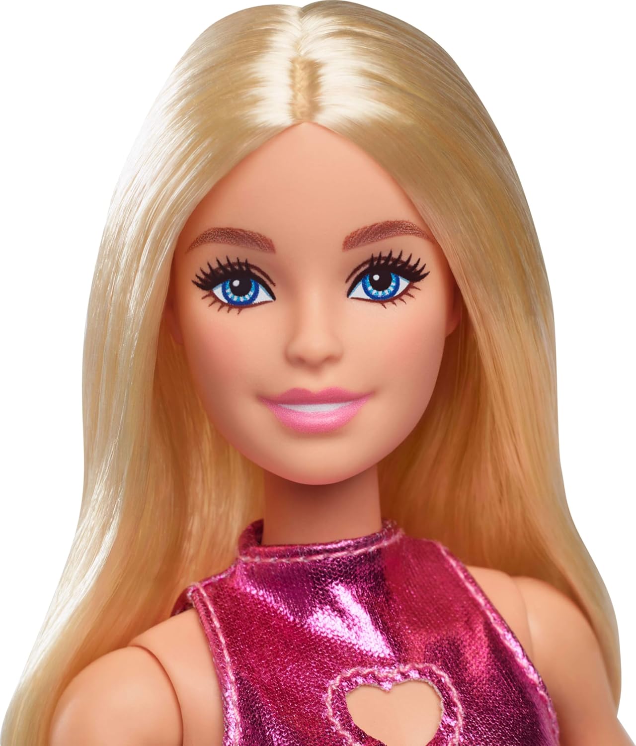 Mattel Barbie Fashionistas Doll #230 in Metallic Pink Minidress With Heart Cut-Out, Blond Hair