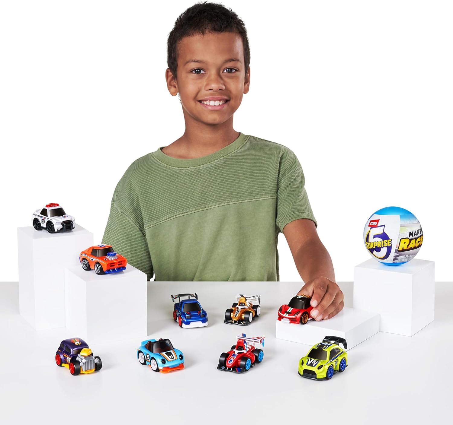 5 Surprise Make-A-Racer Race Car Vehicle Themed Novelty Unboxing Toy Collectible Mini's by ZURU