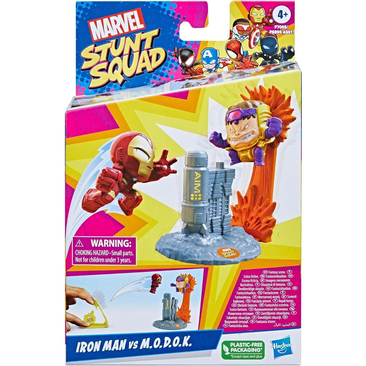 Marvel Stunt Squad Iron Man vs. M.O.D.O.K. Playset, 1.5-Inch Super Hero Action Figures, Toys for Kids Ages 4 and Up