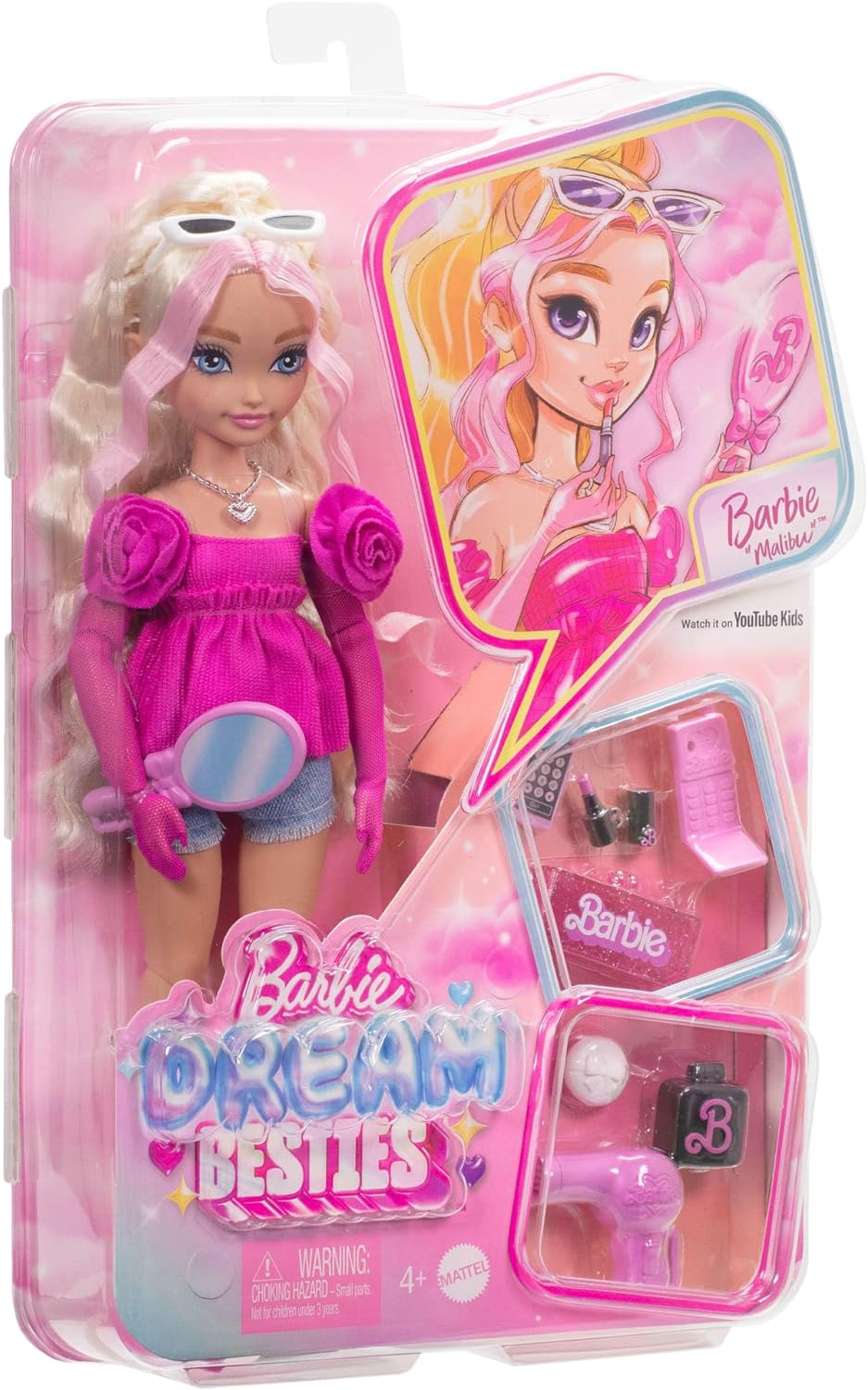 Mattel Barbie Dream Besties Barbie “Malibu” Fashion Doll With 8 Makeup & Hair Themed Accessories