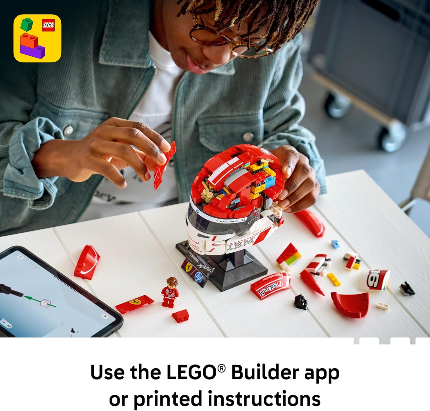 LEGO Editions Scuderia Ferrari HP Charles Leclerc Helmet - Building Set for Teens, Ages 14+ - Collectible F1 Display - Bedroom or Home Office Decor - Gift for Formula 1 Fans - 43014
