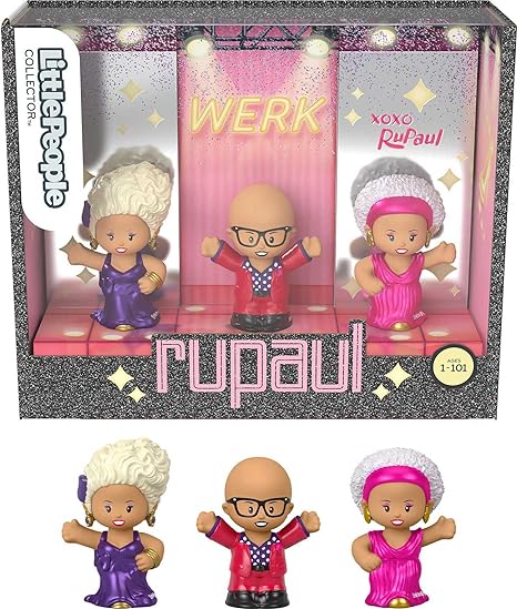 مجموعة شخصيات إصدار خاص من Little People Collector Rupaul في عبوة هدايا عرض للبالغين والمعجبين، 3 تماثيل