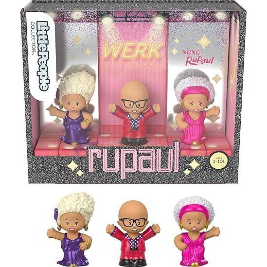 مجموعة شخصيات إصدار خاص من Little People Collector Rupaul في عبوة هدايا عرض للبالغين والمعجبين، 3 تماثيل