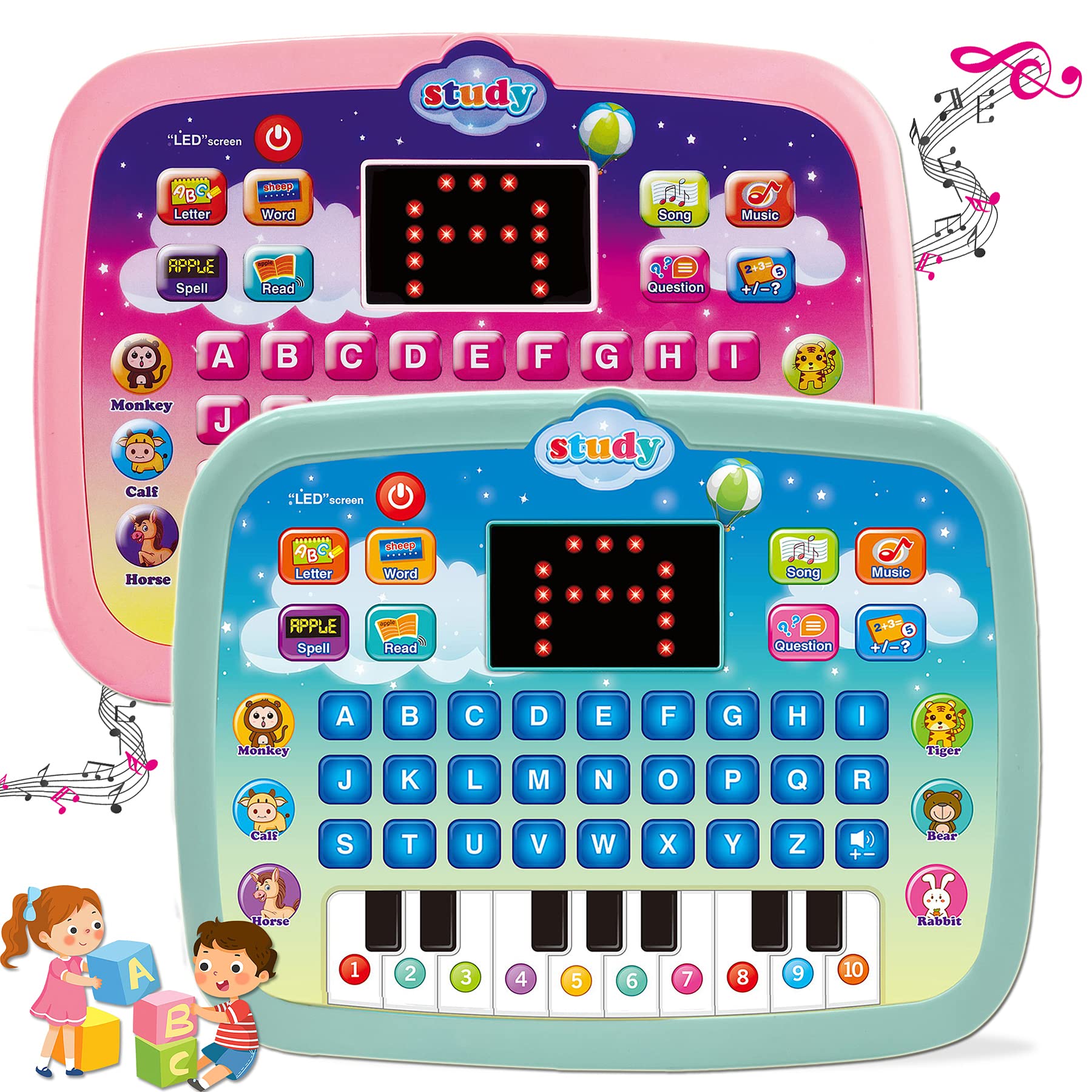 MABOTO Early Educational Toy Learning Tablet Toddler Computer Toy with LED Screen Display 8 Learning Modes - Pink