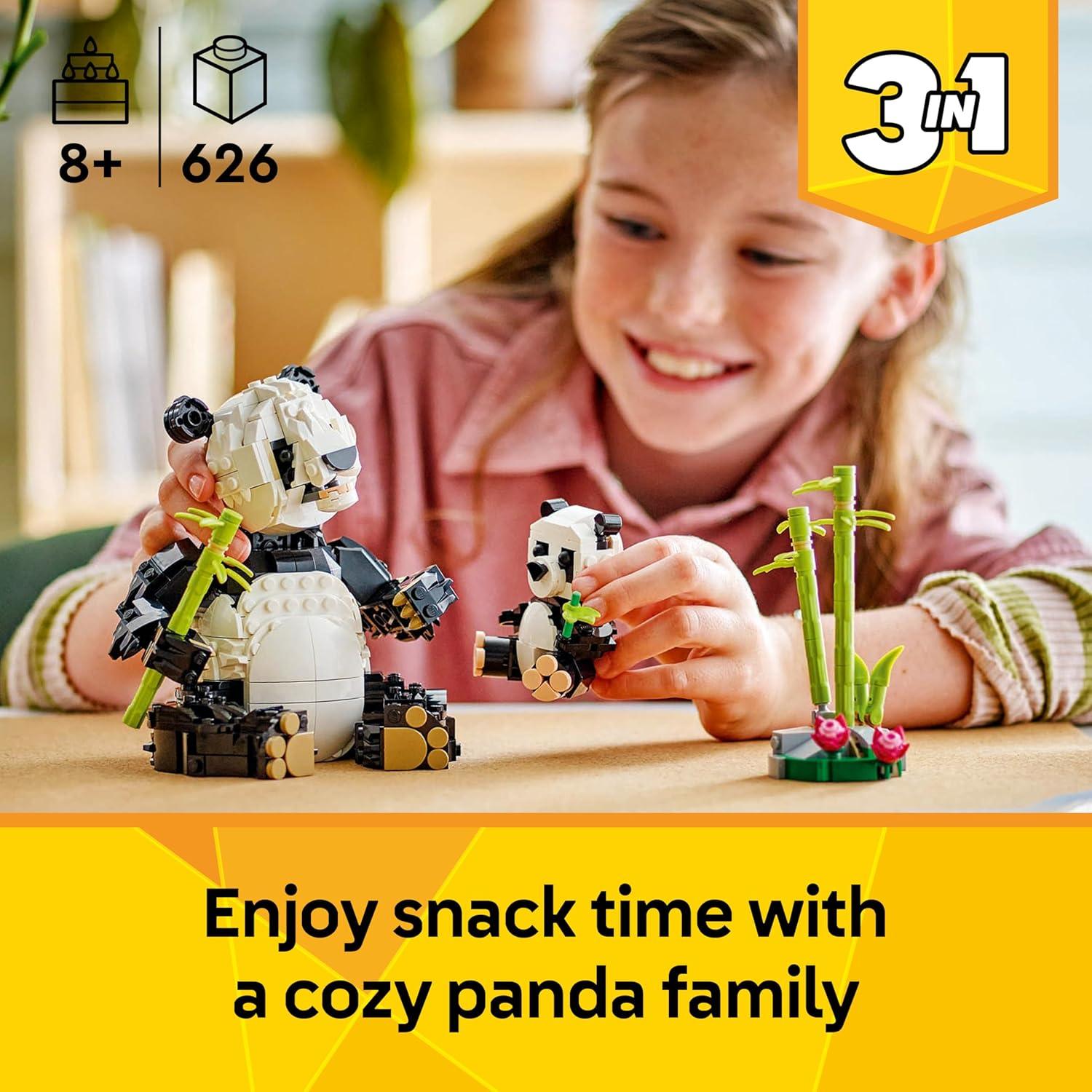 LEGO  31165 Creator 3 in 1 Wild Animals Panda Family - Building Toy with 3 Building Options, Panda, Penguin, or Orca - Animal Figures for Kids, Girls and Boys, Ages 8+ - Gift Idea for Birthdays