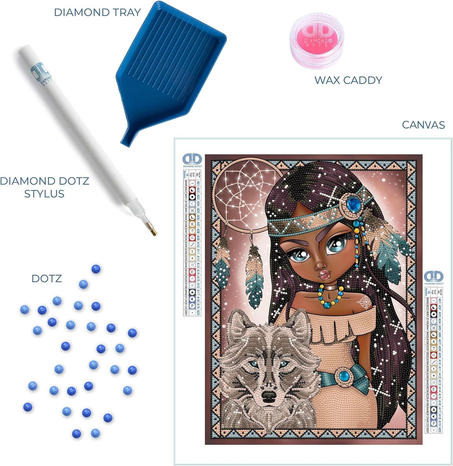 مجموعة فنية من الماس من سيمبلي دوتز 15.8 بوصة × 11.8 بوصة - فتاة هندية مع ذئب