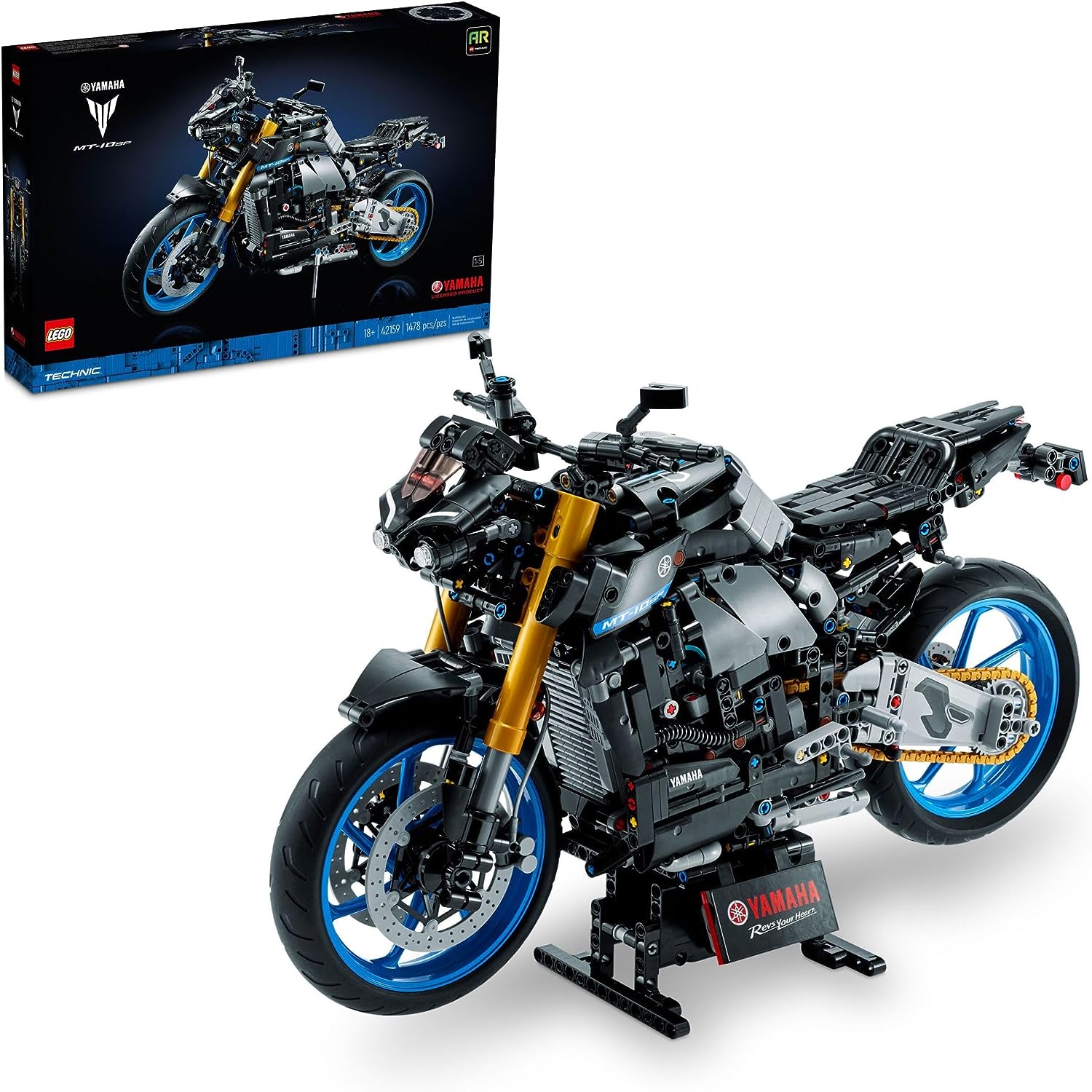 مجموعة البناء المتقدمة للبالغين من LEGO Technic Yamaha MT-10 SP 42159، نموذج الدراجة النارية الشهير هذا للبناء والعرض يمثل هدية رائعة لمحبي مركبات Yamaha أو مقتنيات الدراجات النارية