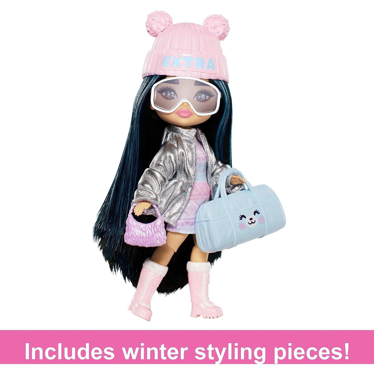 Barbie Extra Minis Travel Doll with Winter Fashion, Barbie Extra Fly Small Doll, Winter Clothes with Accessories