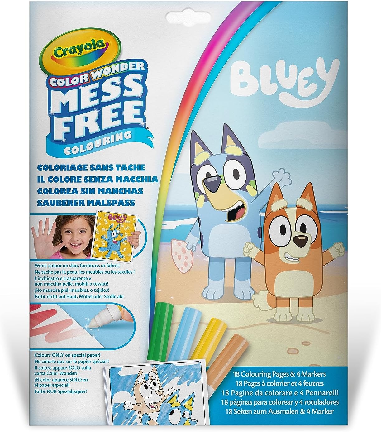 مجموعة تلوين كرايولا كولور وندر مع 18 صفحة تلوين و4 أقلام تلوين زرقاء خالية من البقع، نشاط إبداعي