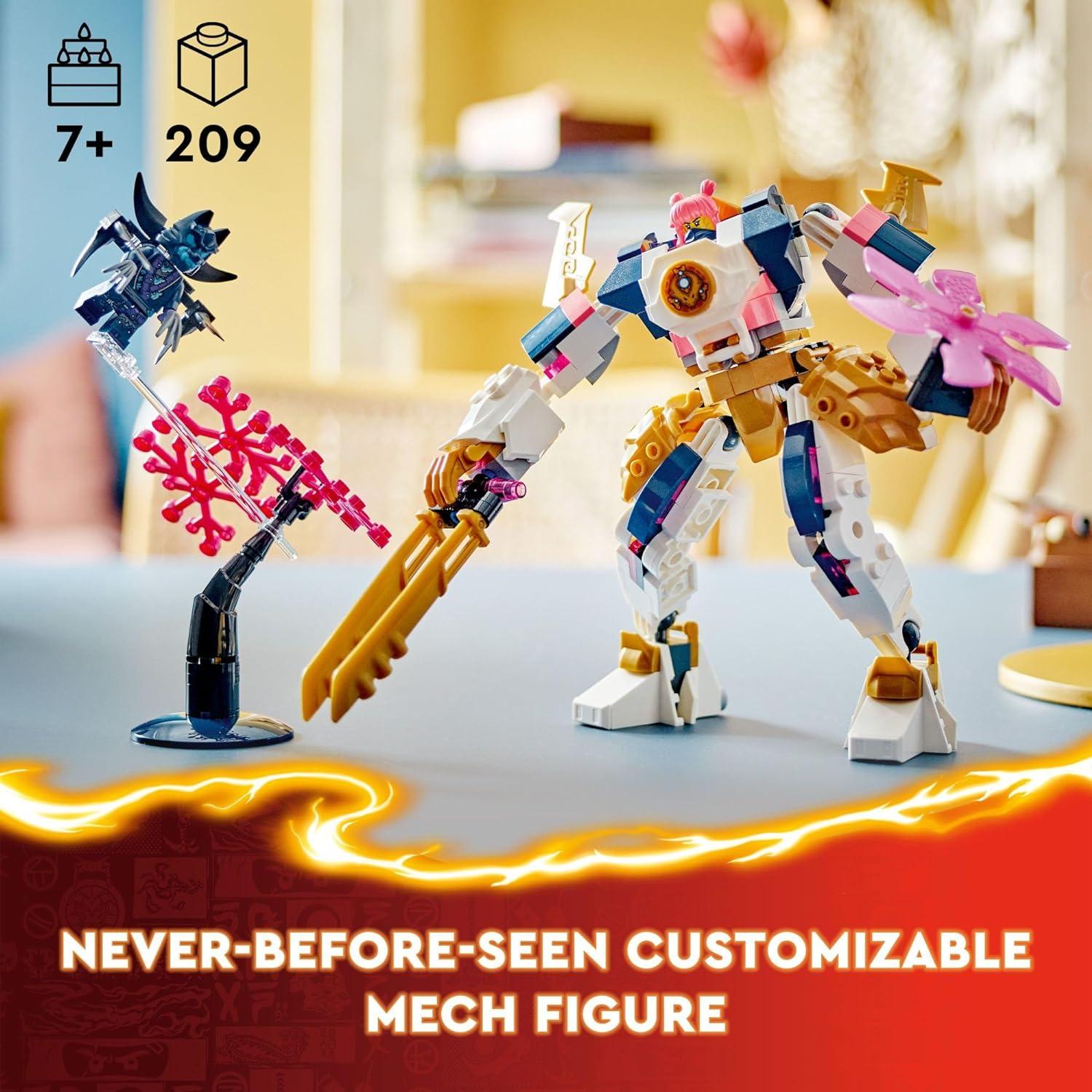 LEGO 71807 NINJAGO Sora’s Elemental Tech Mech Mini Ninja Toy, Customizable Figure, Adventure Toy Set for Kids with Sora Minifigure, Ninja Action Figure.