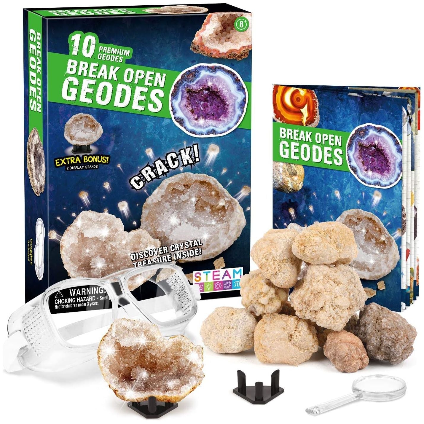XXTOYS Break Open 10 Premium Geodes – Includes Goggles, Detailed Learning Guide