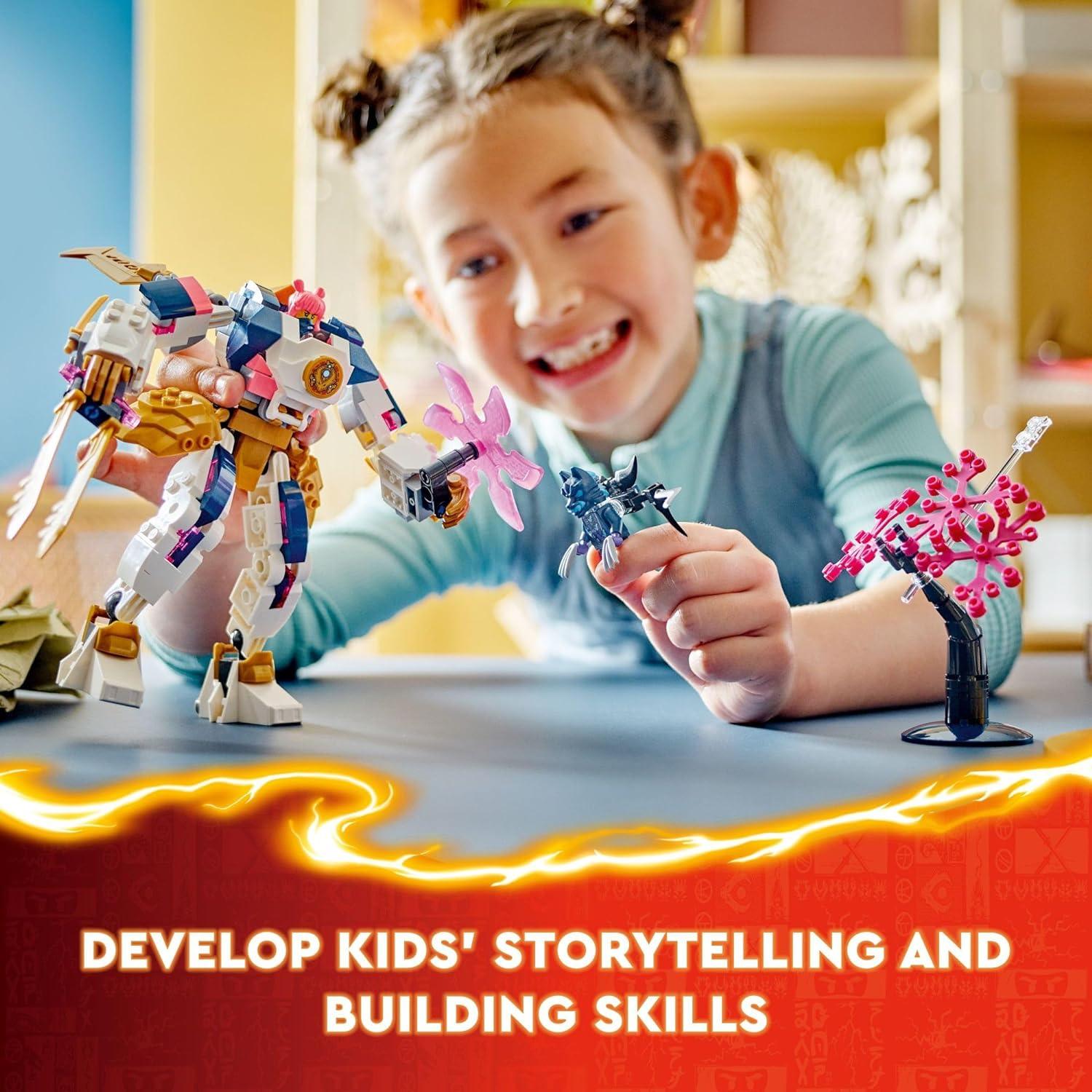 LEGO 71807 NINJAGO Sora’s Elemental Tech Mech Mini Ninja Toy, Customizable Figure, Adventure Toy Set for Kids with Sora Minifigure, Ninja Action Figure.