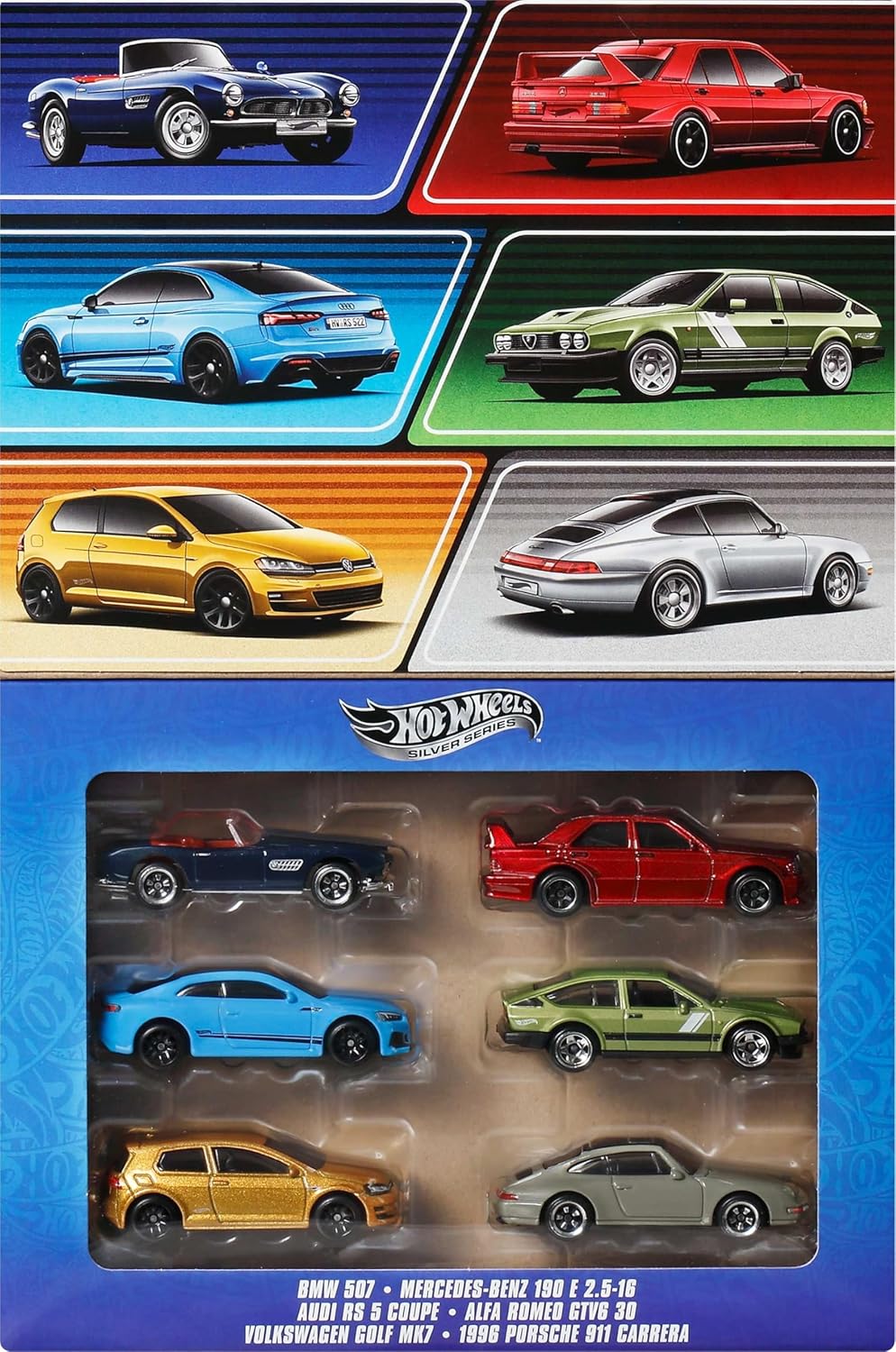 Hot Wheels 1:64 Scale Die-Cast Toy Cars, Set of 6 European Vehicles with Elevated Deco (Styles May Vary)