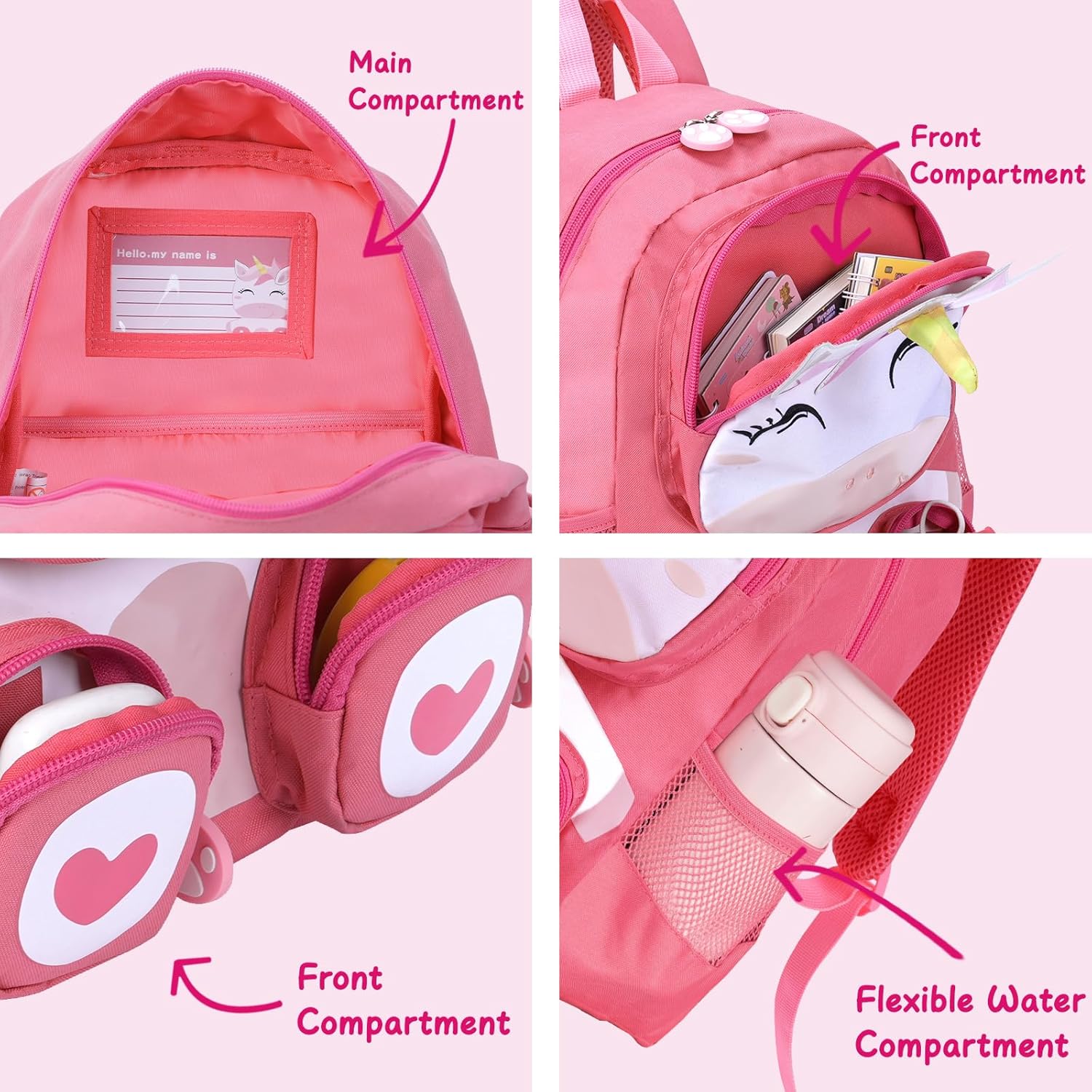 Toddler Backpack for Girls kids,Unicorn pink Girls Bookbag,Waterproof Animal Preschool Schoolbag Age 2-5