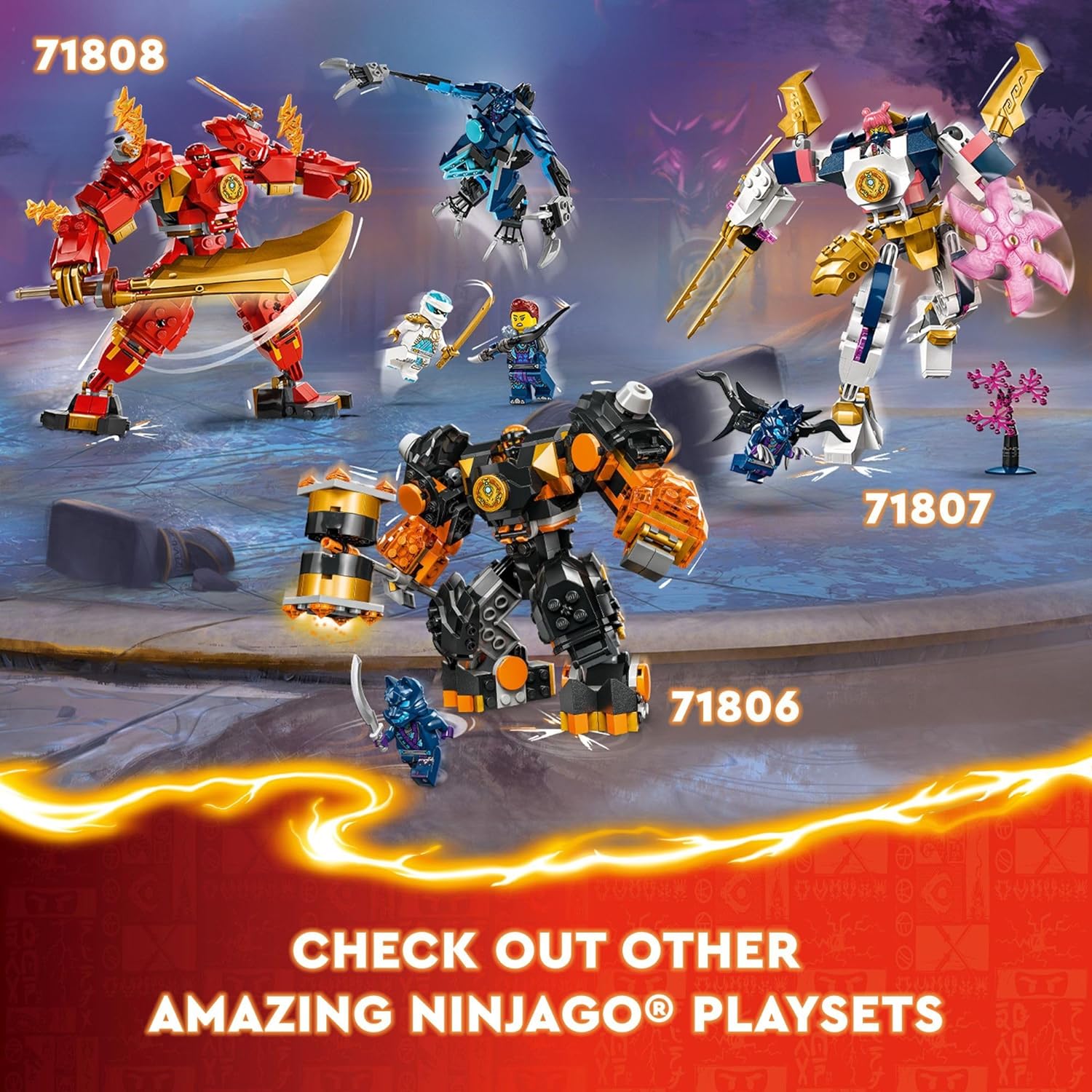 LEGO 71807 NINJAGO Sora’s Elemental Tech Mech Mini Ninja Toy, Customizable Figure, Adventure Toy Set for Kids with Sora Minifigure, Ninja Action Figure.