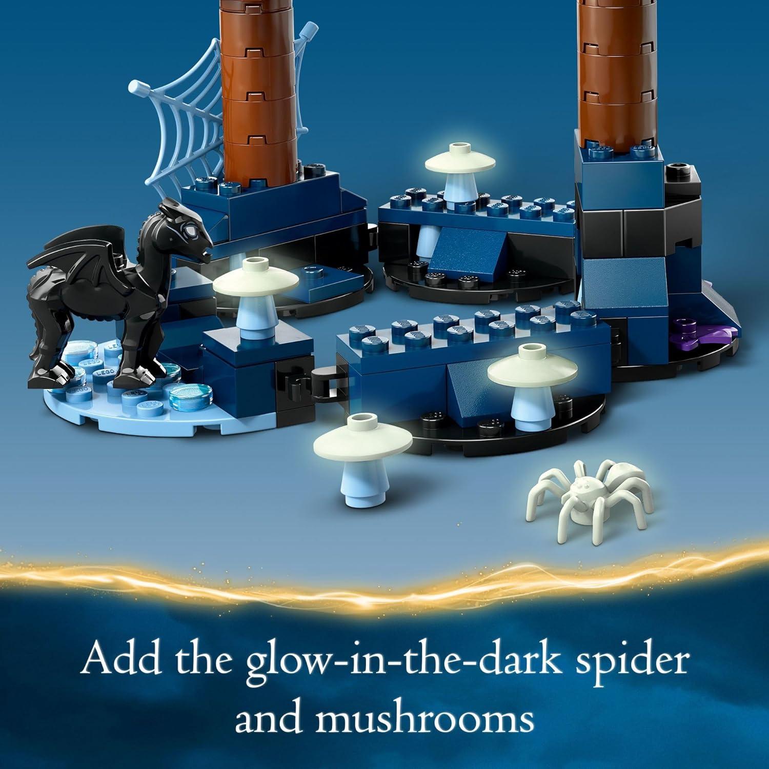 LEGO 76432 Harry Potter Forbidden Forest: Magical Creatures, Glow in The Dark Toy for Kids with Buckbeak and Thestral Fantasy Animal Figures.