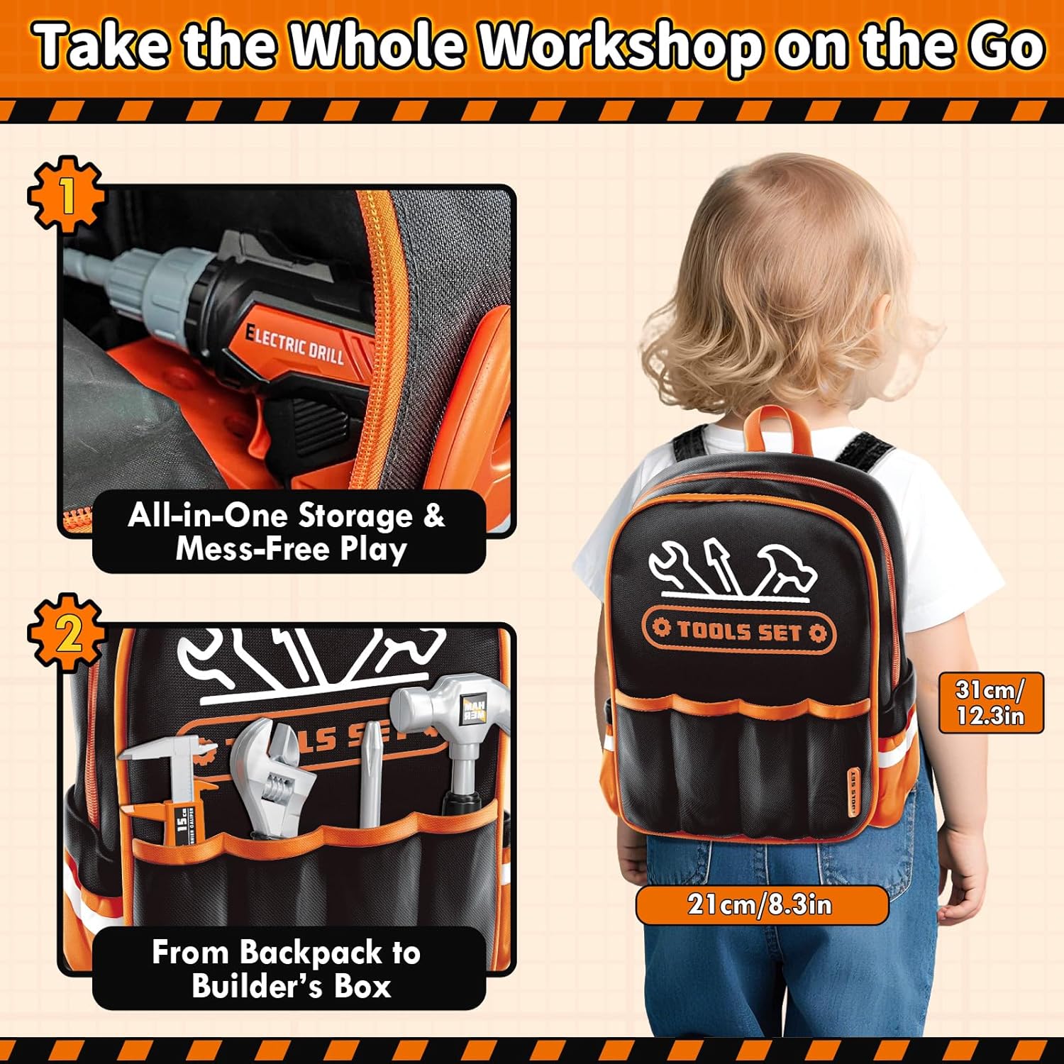 Tool Set in Backpack Interactive Drill-Driver + Accessories 28 pcs