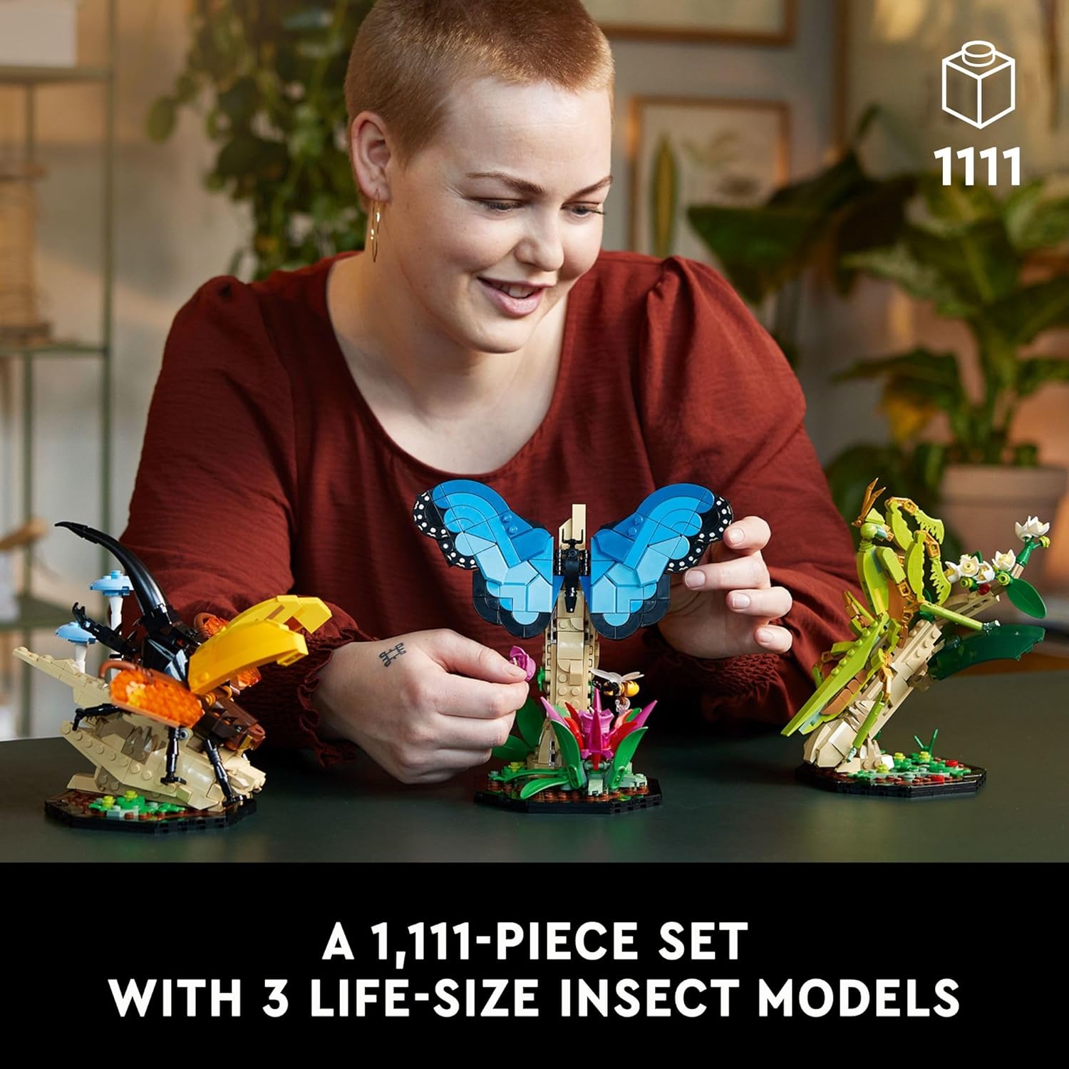 مجموعة الحشرات من ليجو 21342 آيدياز، هدية ممتعة لمحبي الطبيعة، مع نماذج عرض فراشة مورفو الزرقاء بالحجم الطبيعي، وخنفساء هرقل والسرعوف الصينية، ومجموعة بناء الحشرات وديكور الطبيعة