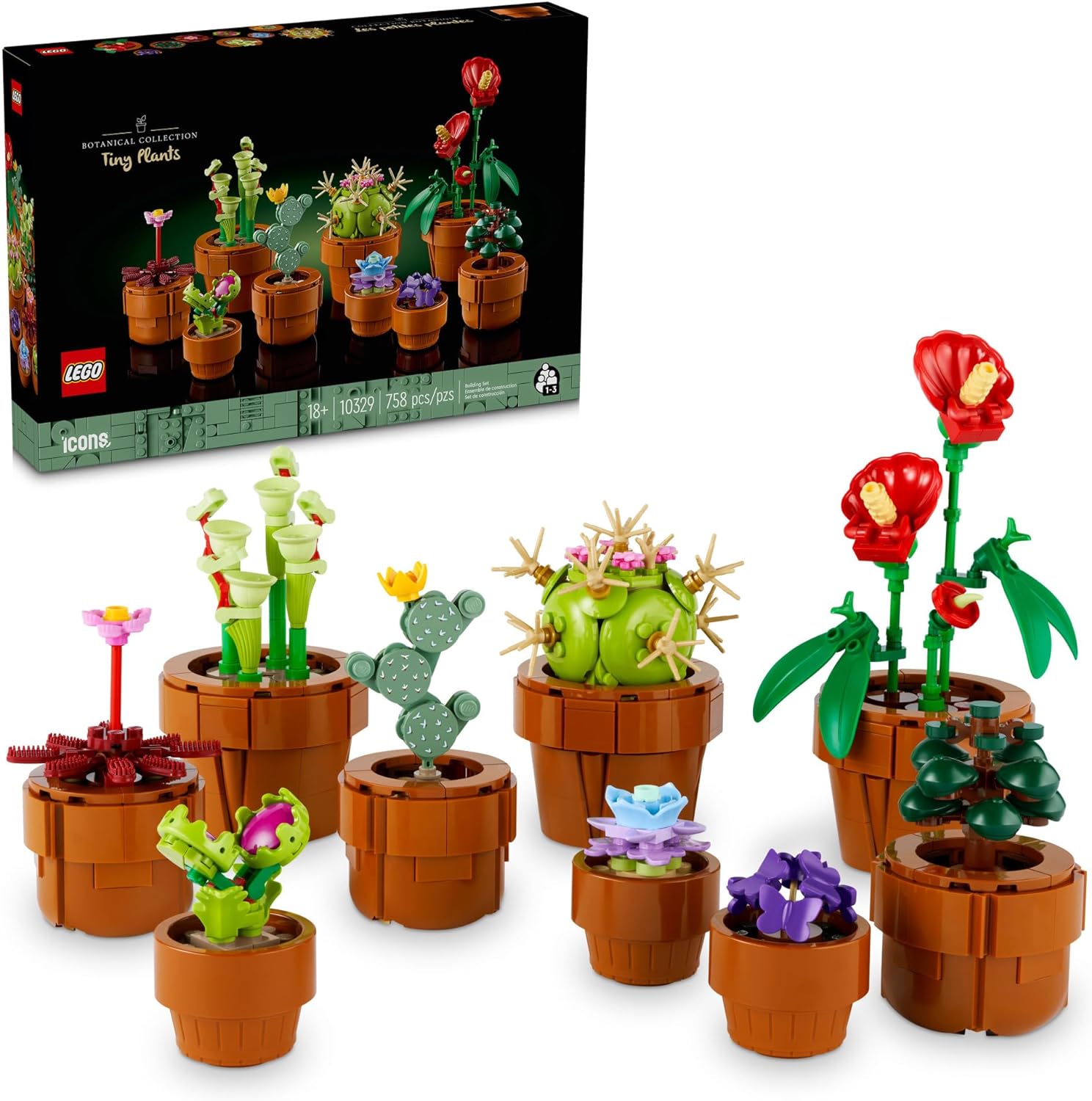 LEGO Icons 10329 Tiny Plants Building Set, Cactus Decor Gift Idea for Flower Lovers, Carnivorous, Tropical and Arid Flora, Botanical Collection