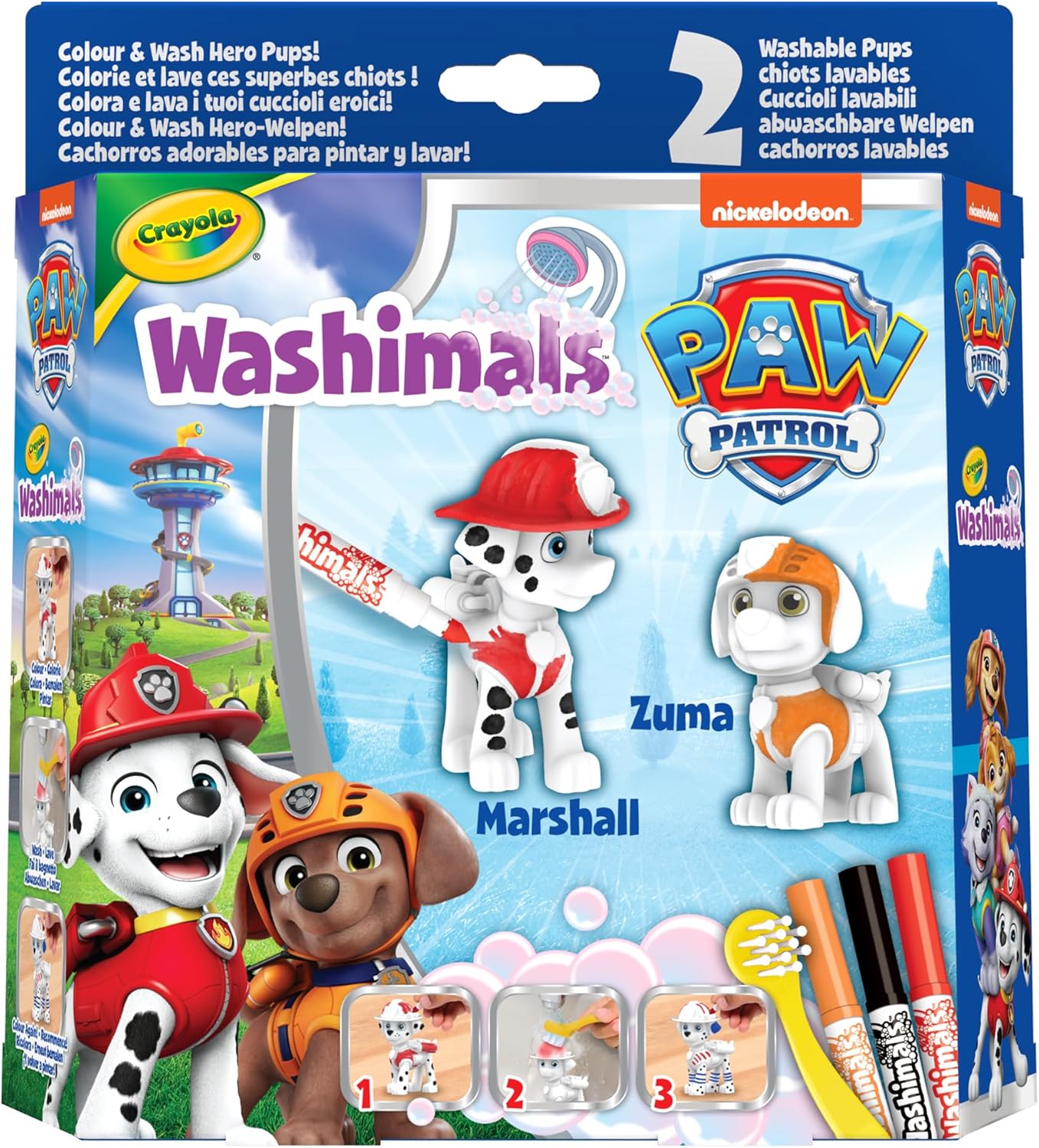 Crayola Washimals Paw Patrol Activity Set with 2 Puppies, 3 Washable Felt Tip Pens and Brush