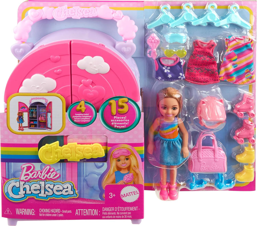 Mattel Barbie Chelsea Doll & Closet Toy Playset with 15 Pieces Clothes & Accessories