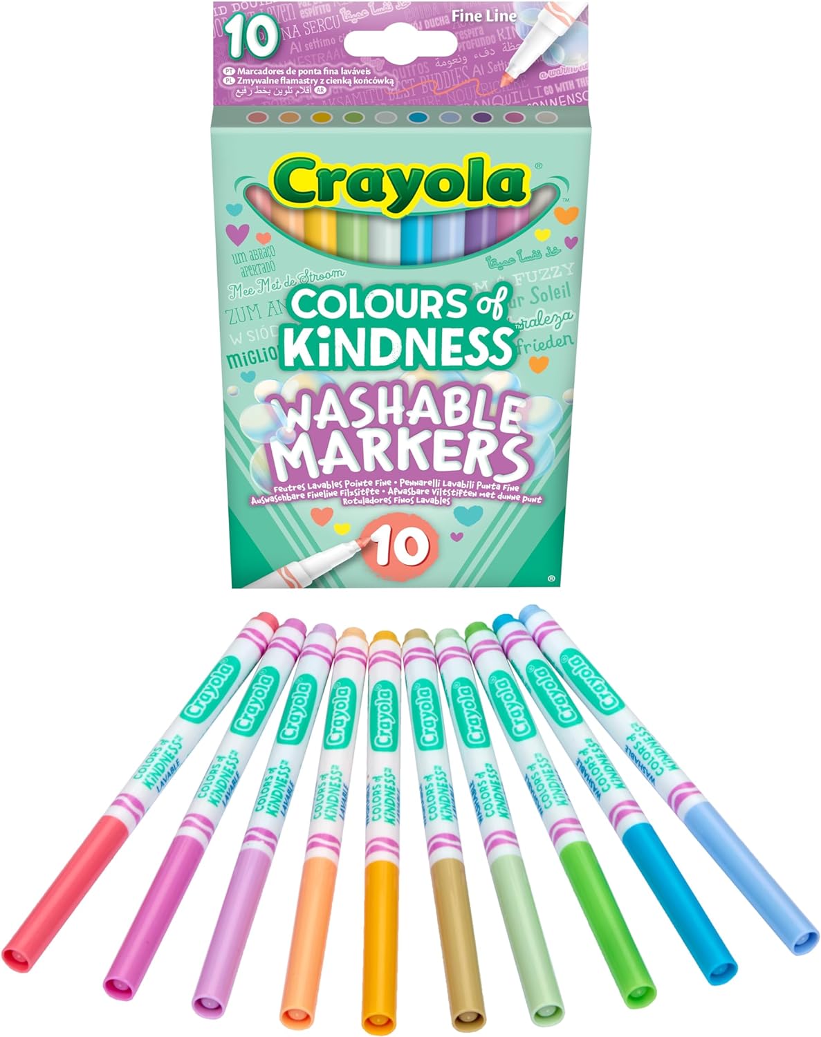 Crayola Colours of Kindness Washable Fine Line Markers - Assorted Colours (Pack of 10)